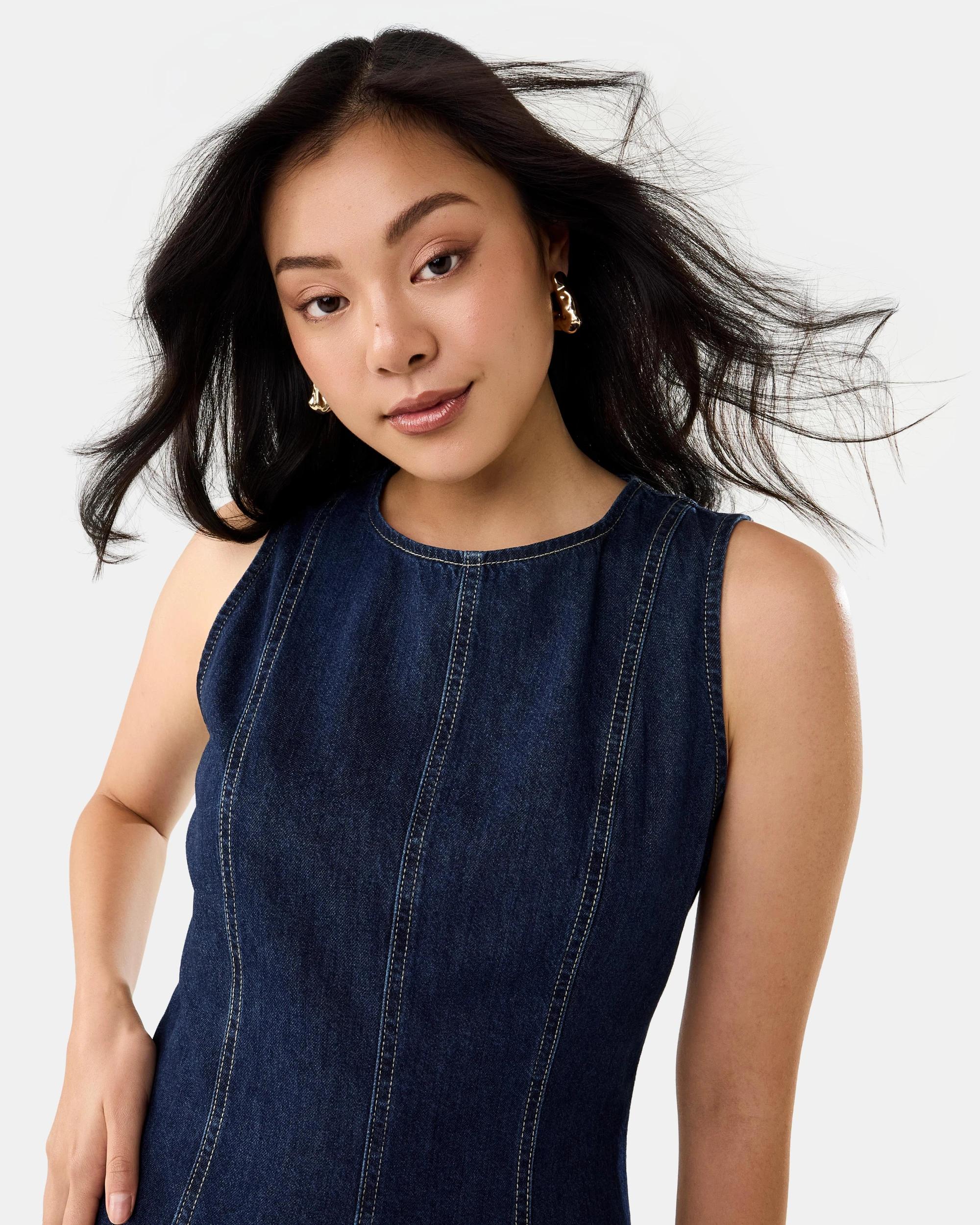 4 Sleeveless Denim Midi Dress Dark Denim, 4 of 7