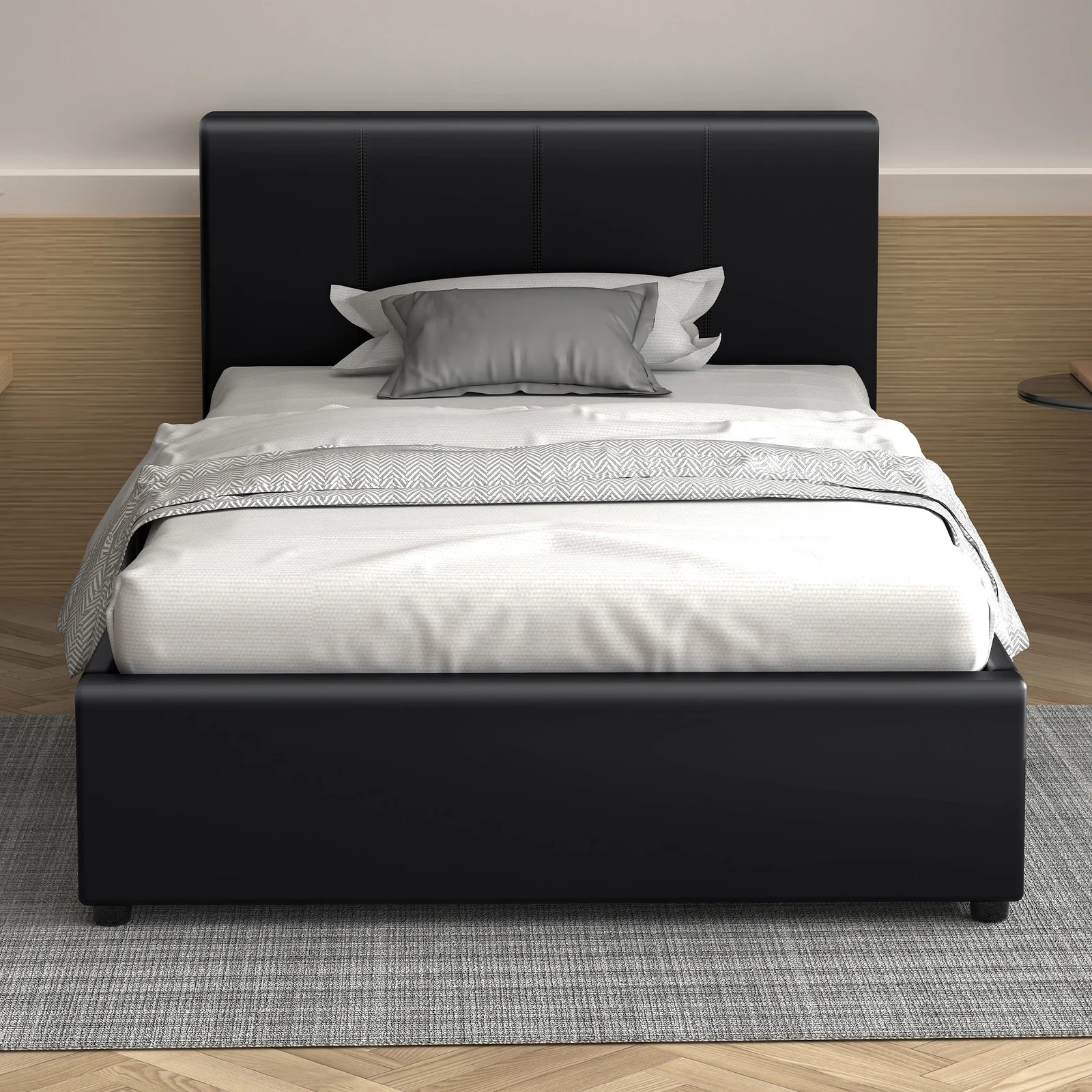 3 Alfordson Bed Frame Single Size Gas Lift Storage Base Leather Tricia - Black, 3 of 10