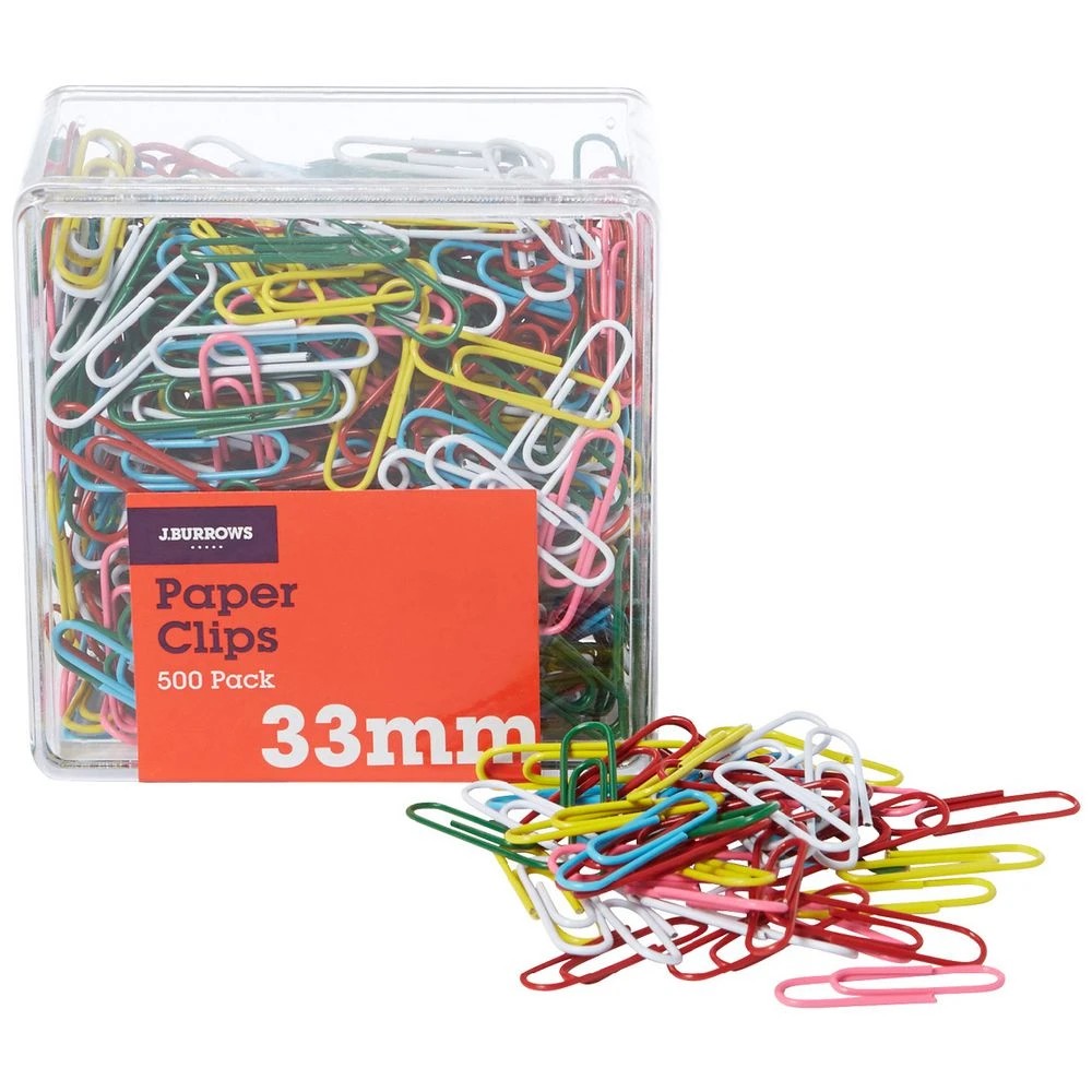 1 J.Burrows 33mm Paper Clips Assorted 500 Pack, 1 of 3
