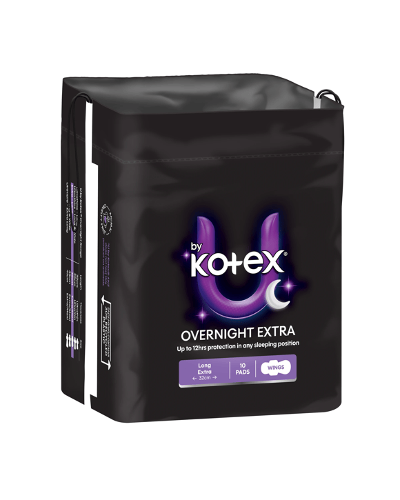 U by Kotex 10 Pack Extra Overnight Pads with Wings