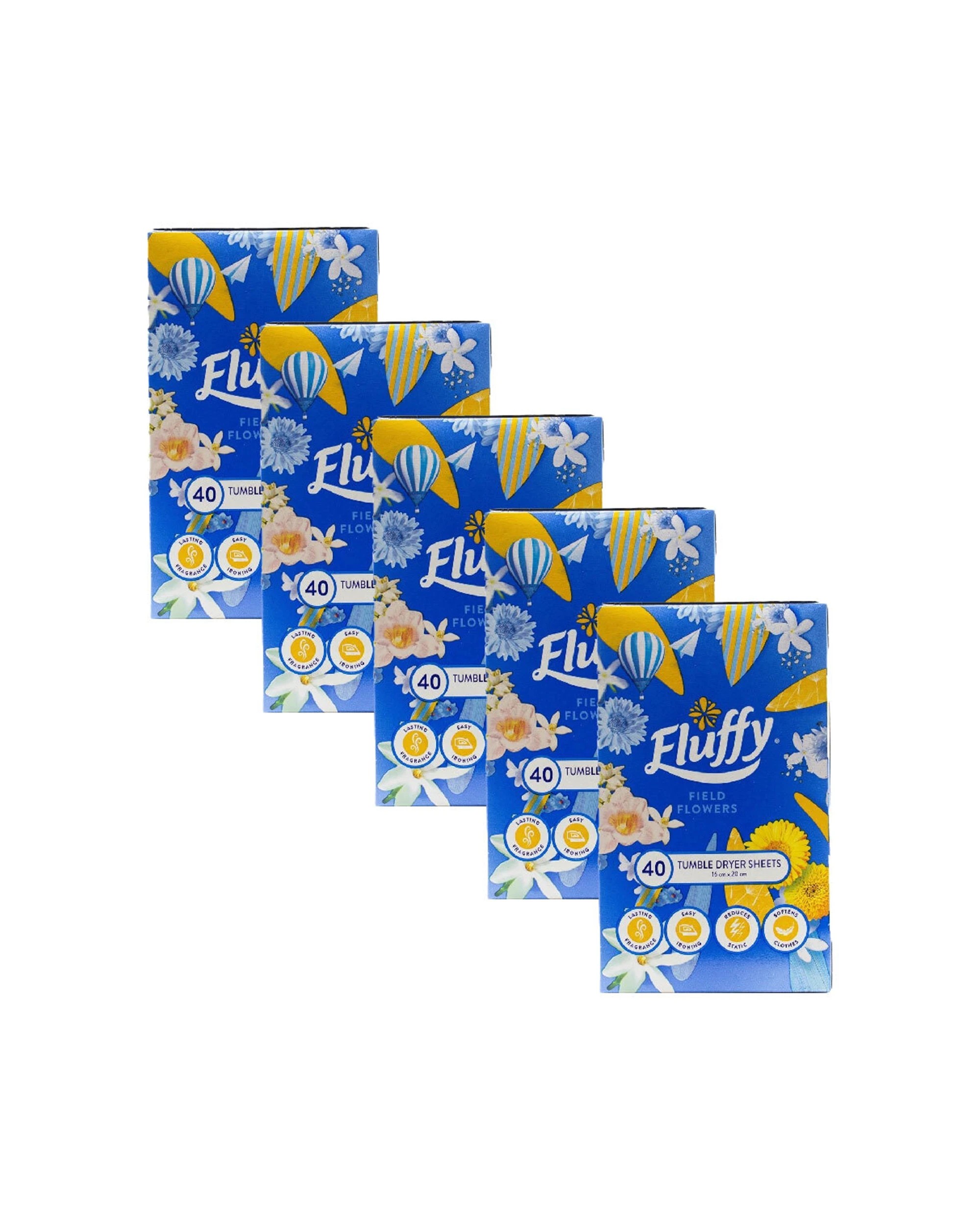 1 Fluffy 5PK 40pc Tumble Dryer Sheets Field Flowers Softens Fabrics Static-F - Multi, 1 of 4