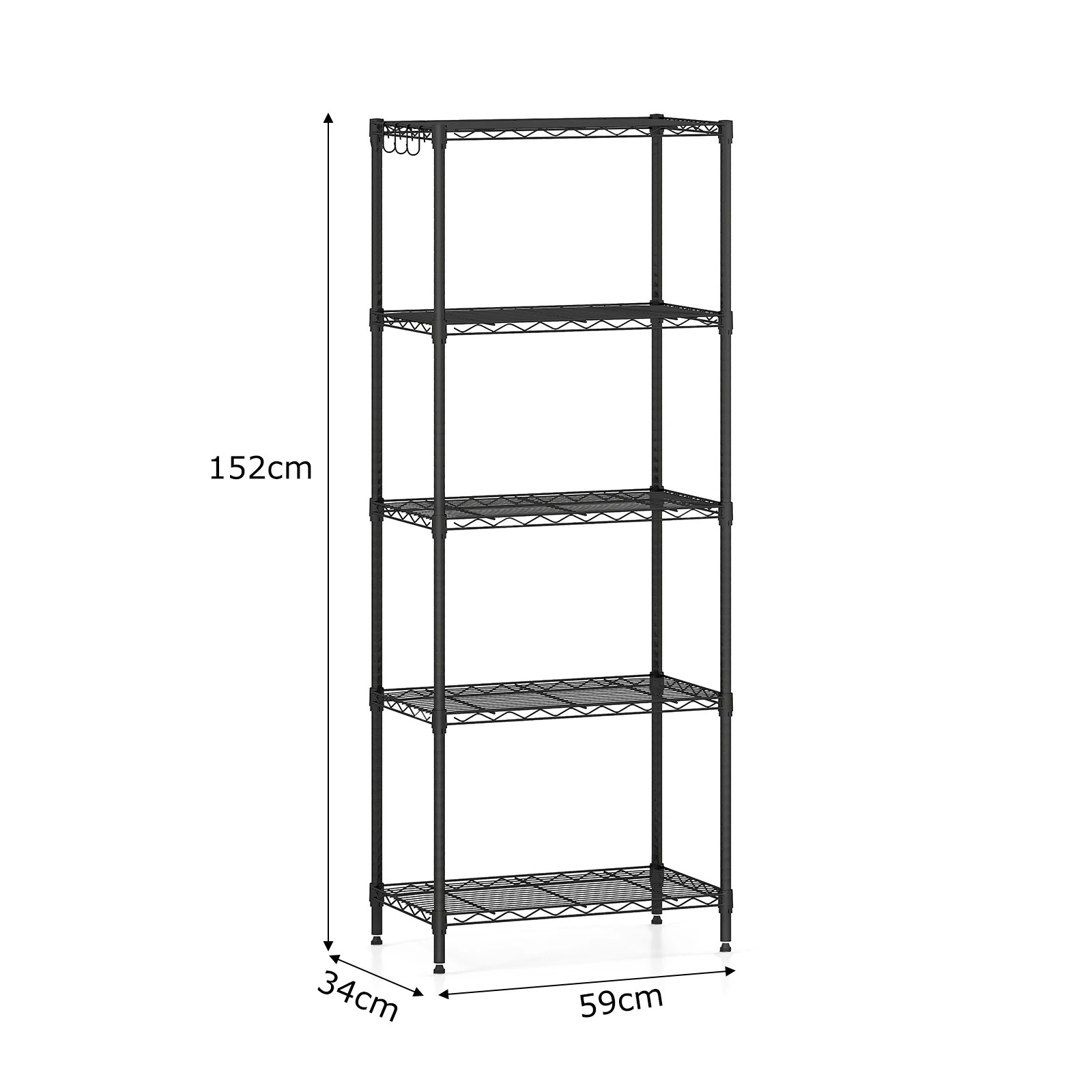 1 Costway 5-Tier Wire Shelving Unit Adjustable Metal Storage Shelves w/4 Hooks & Leveling Feet, 1 of 2