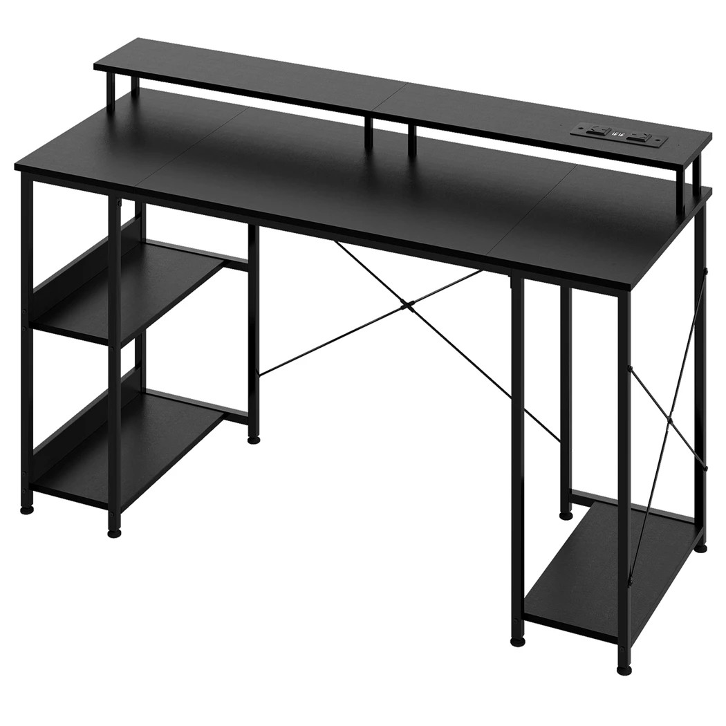 1 Levede 140 CM Computer Desk with Power Outlets and LED Lights in Black Colour, 1 of 7