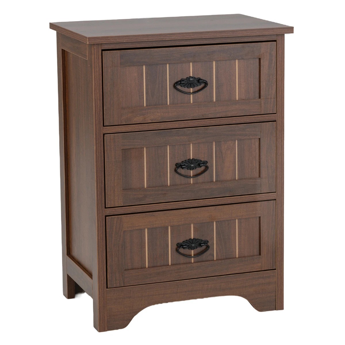 1 Costway 3 Drawers Bedside Table Wood Nightstand Side Table, 1 of 5