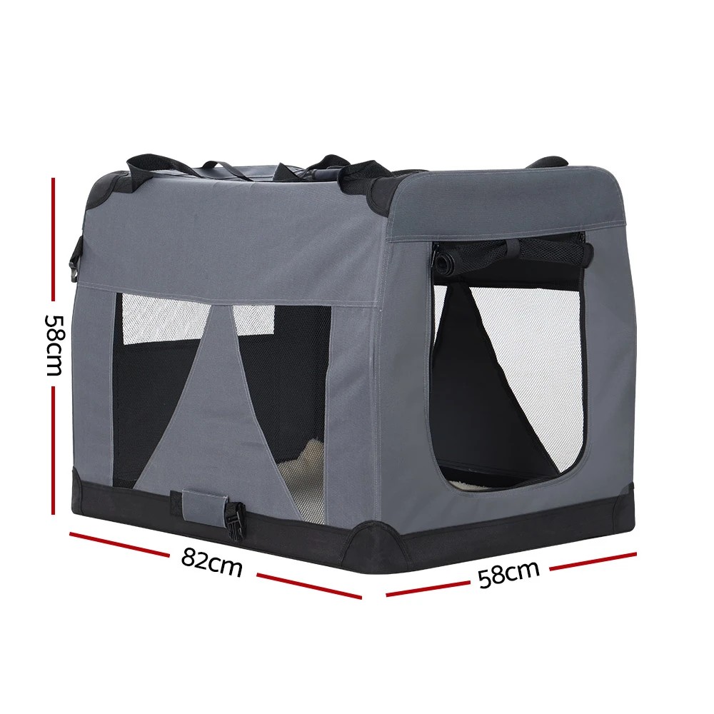 2 i.Pet Pet Carrier Soft Crate Dog Cat Travel 82x58CM Portable Foldable Car - Grey, 2 of 5