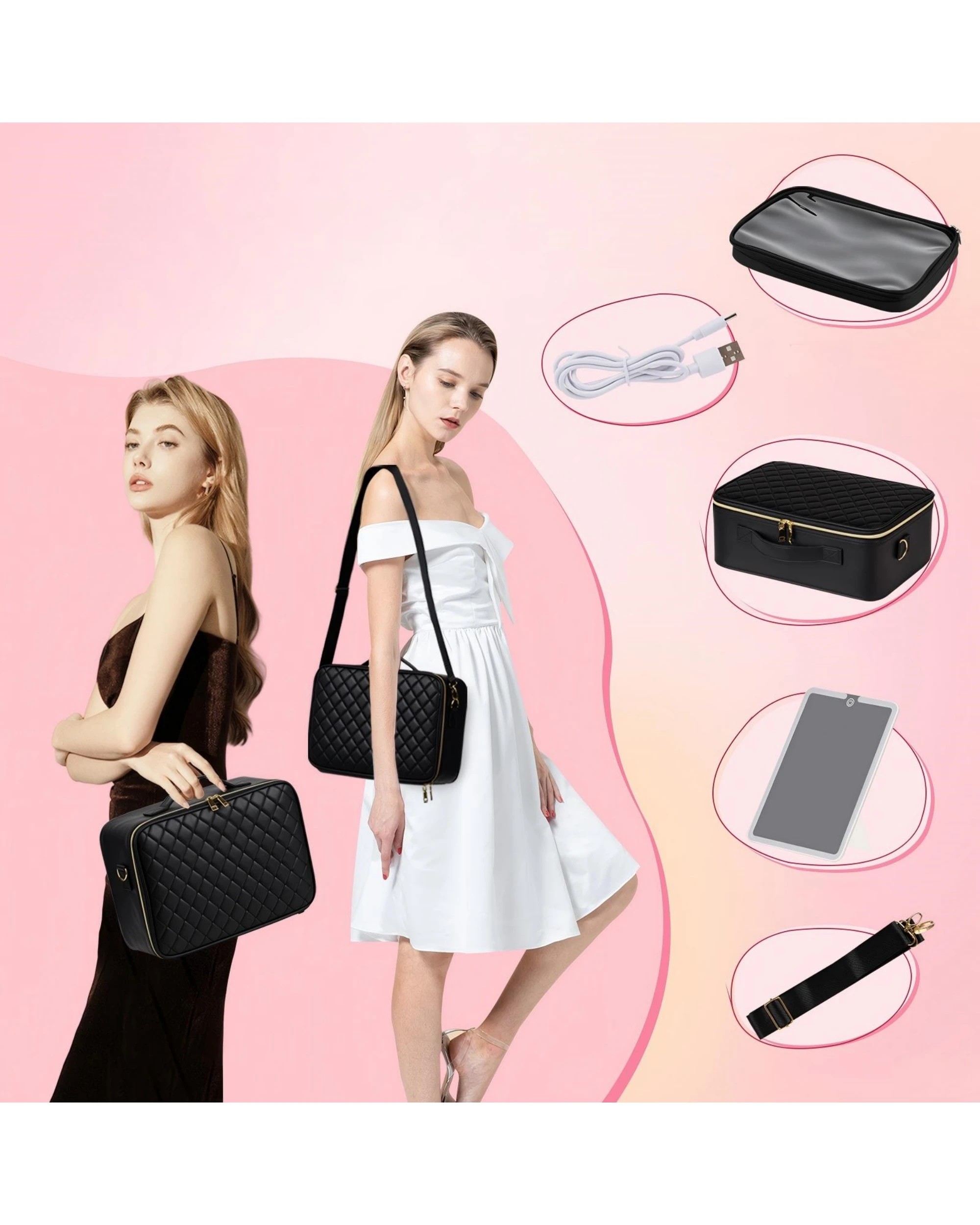 6 Advwin Travel Makeup Bag with LED Mirror -Black, 6 of 8