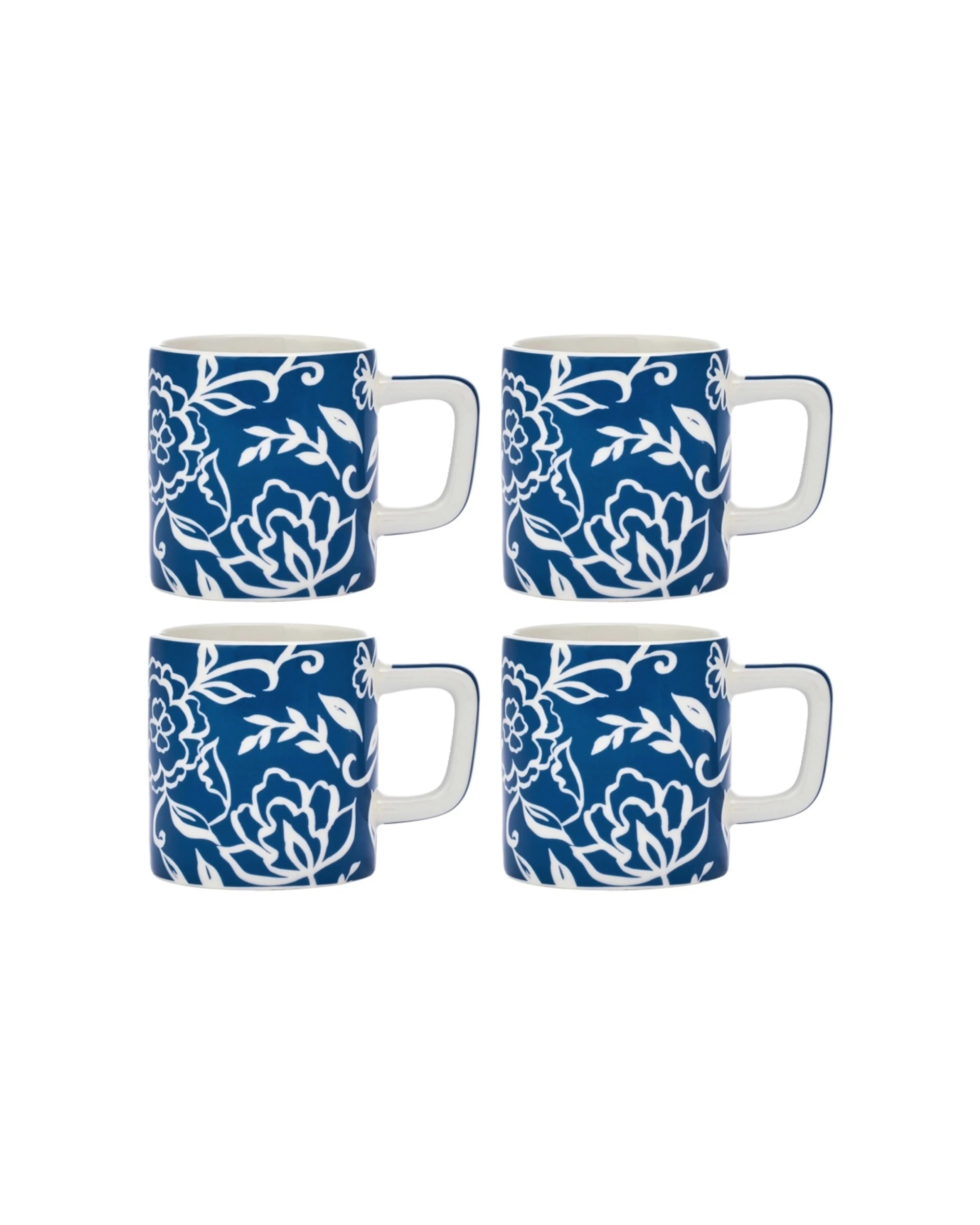 1 La Cafetiere 4pk Ceramic Espresso Cup Drinking Mug Set 120ml Blu Fiorato Floral - Blue, 1 of 7