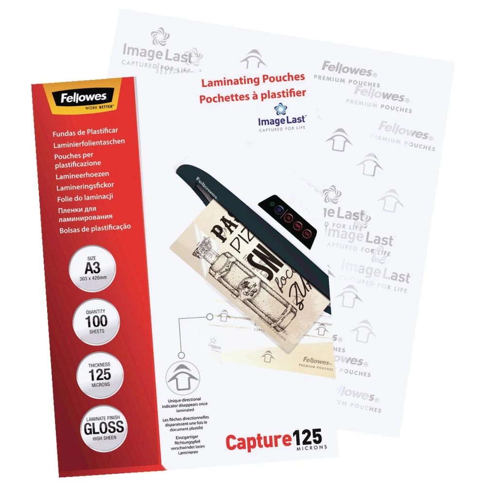 4 Fellowes A3 125 Micron Laminating Pouch Gloss 100 Pack, 4 of 4