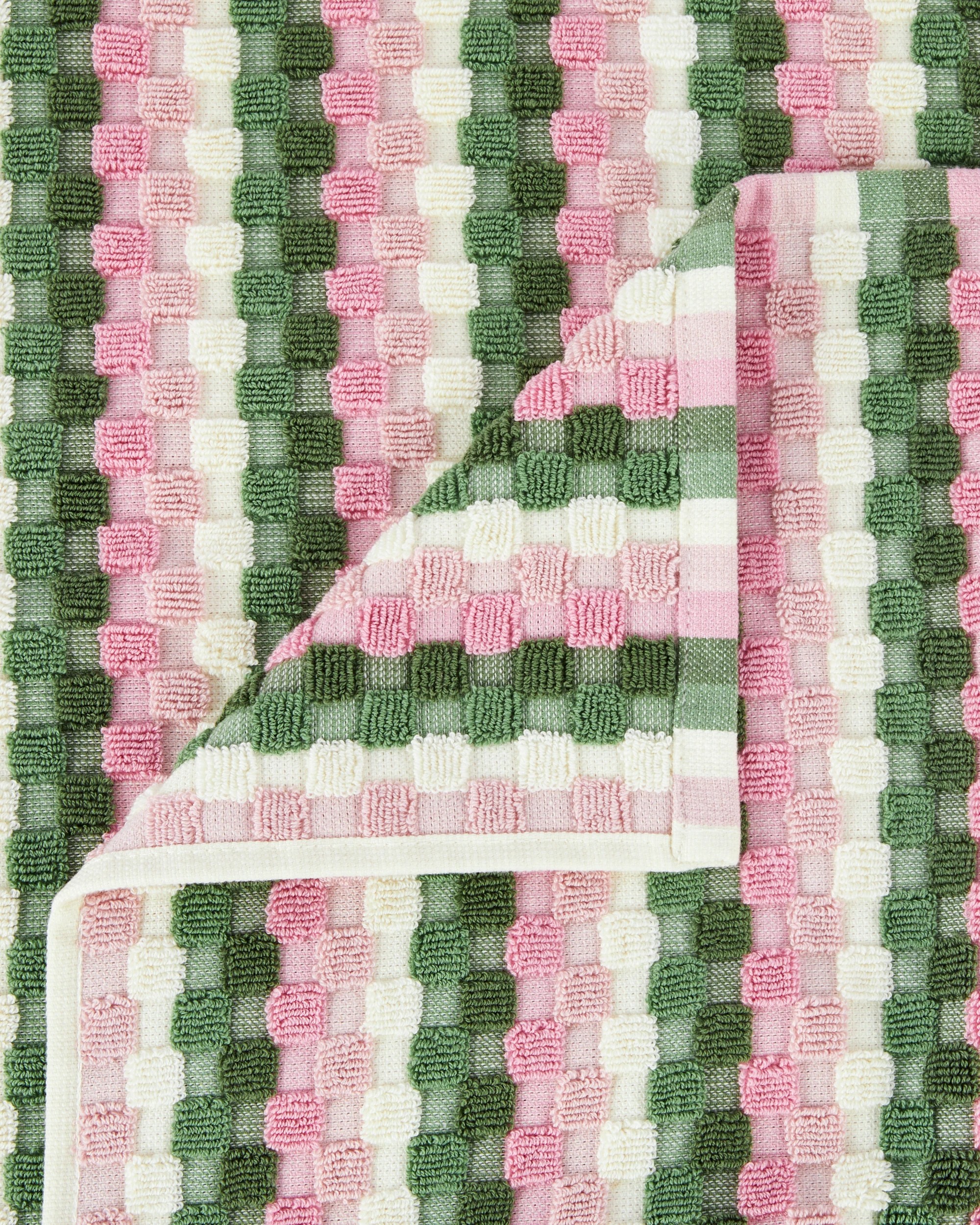 2 Popcorn Cotton Bath Towel - Green and Pink, 2 of 5