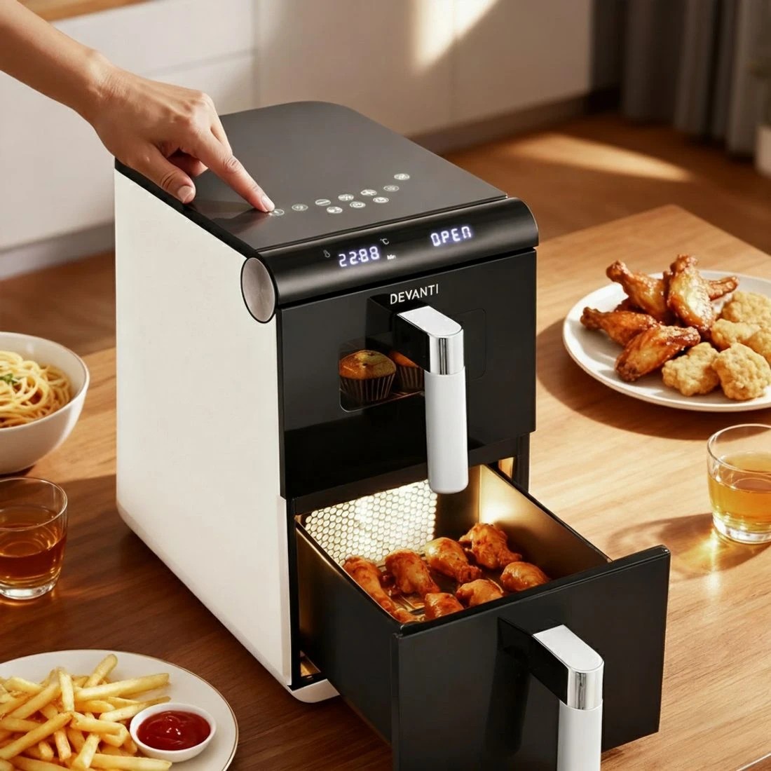 3 Devanti Air Fryer Oven 11L Dual Zone Fryers - White, 3 of 7