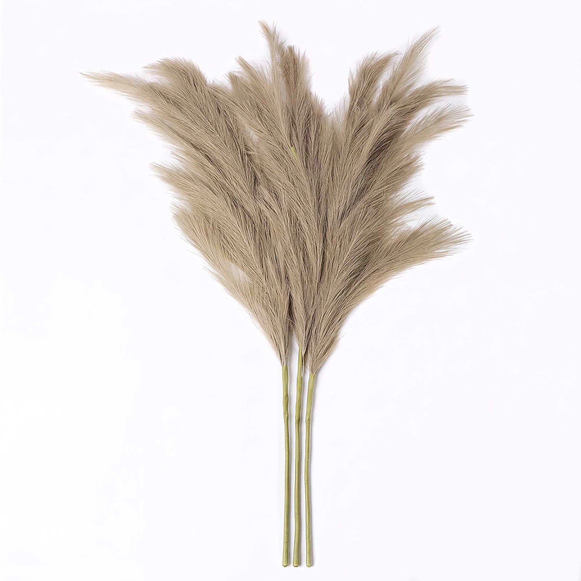 2 3Pcs Pampas Grass Artificial 116cm Fluffy Faux Silk for Vase Brown, 2 of 8