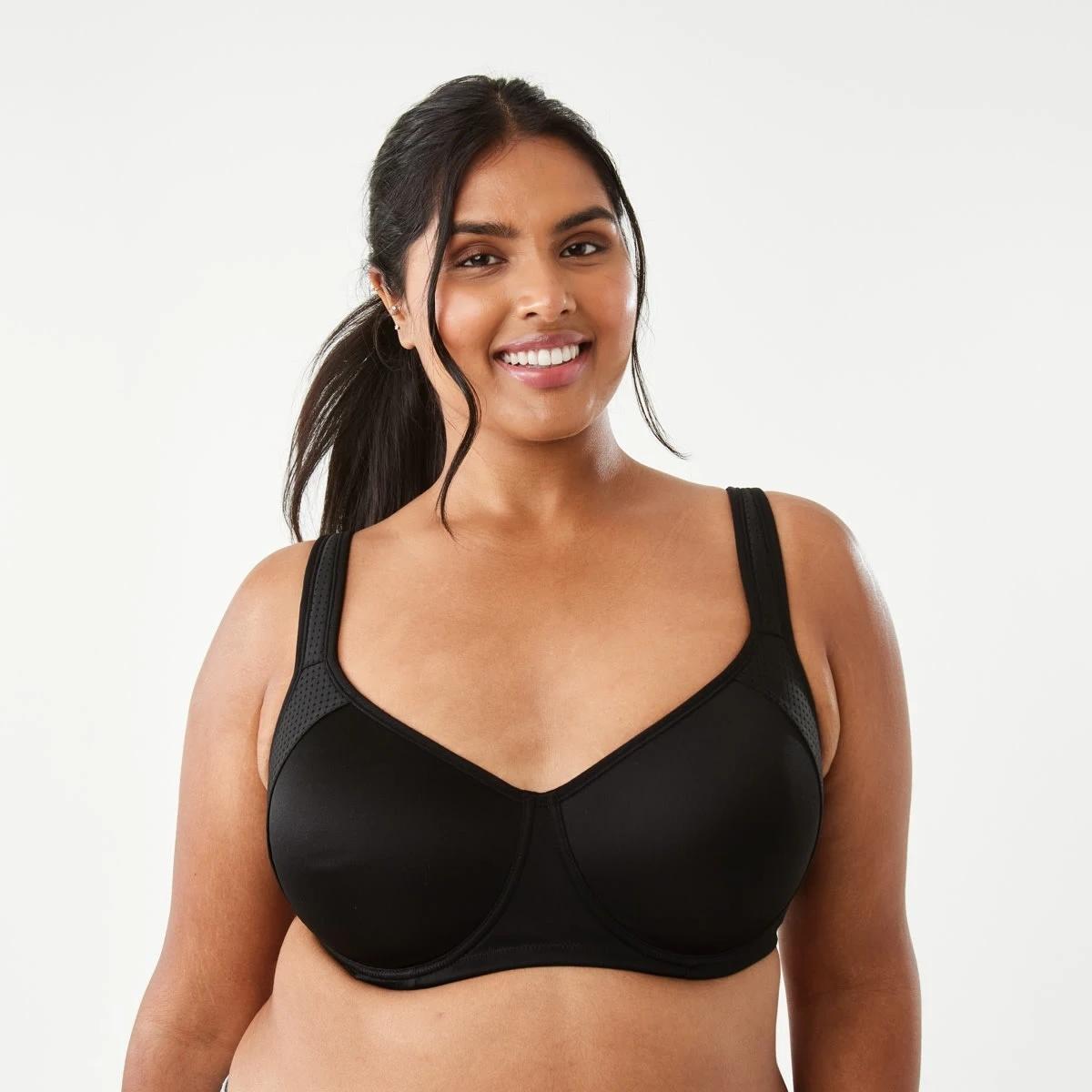 3 2 Pack Full Figure Medium Support Sports Bra Black, Sphinx, 3 of 9