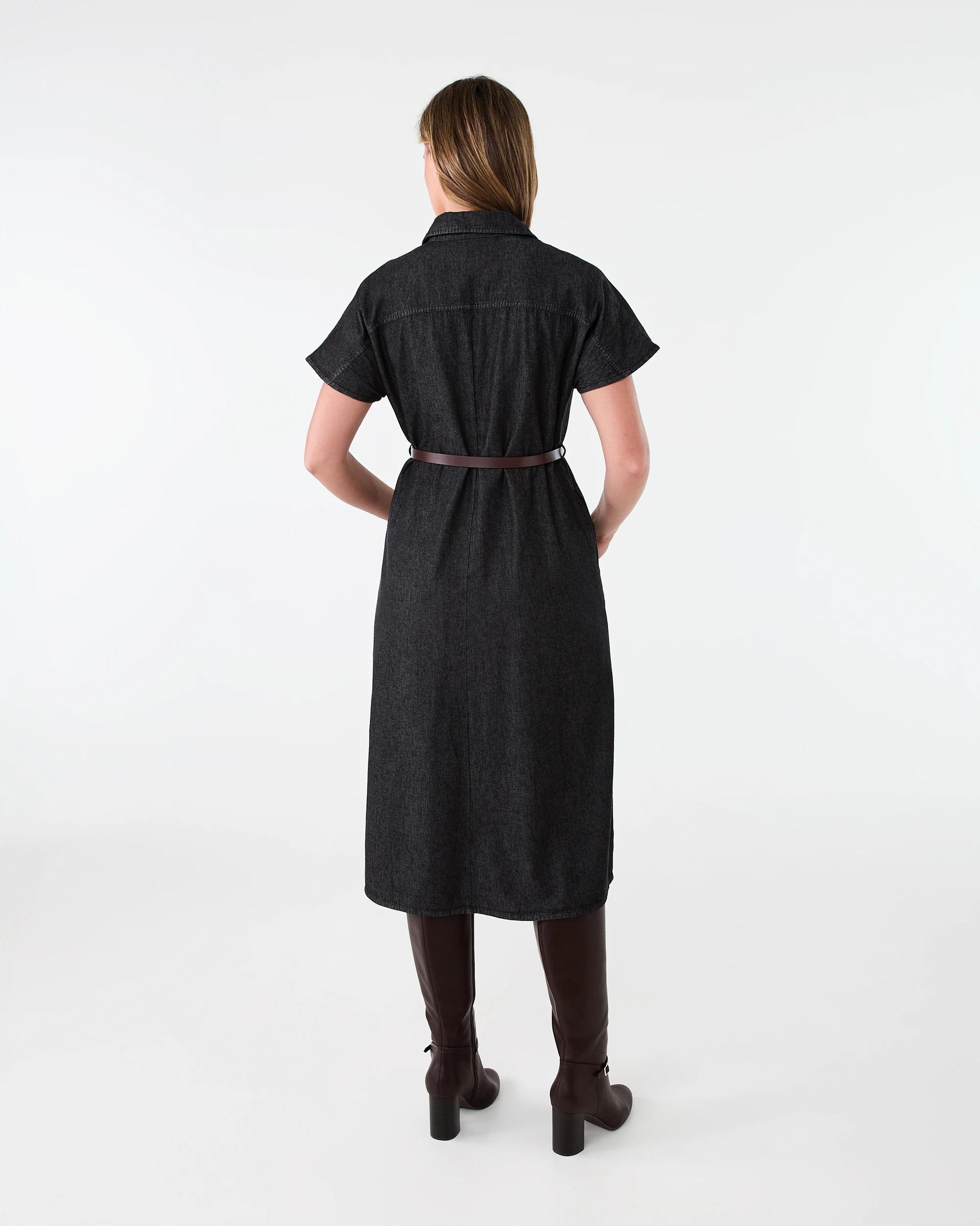 3 Short Sleeve Chambray Shirt Midi Dress Black Wash, 3 of 8