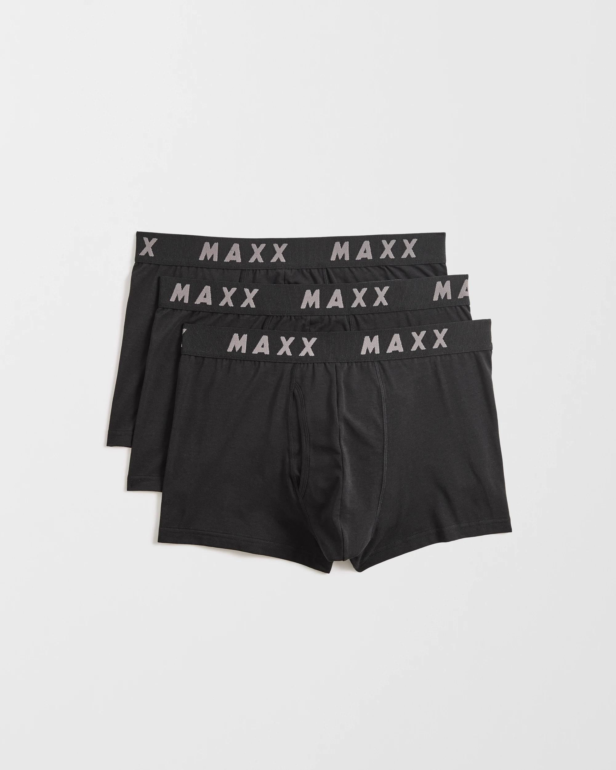 1 Maxx Cotton Modal Blend 3 Pack Flyfront Trunks BLACK, 1 of 4