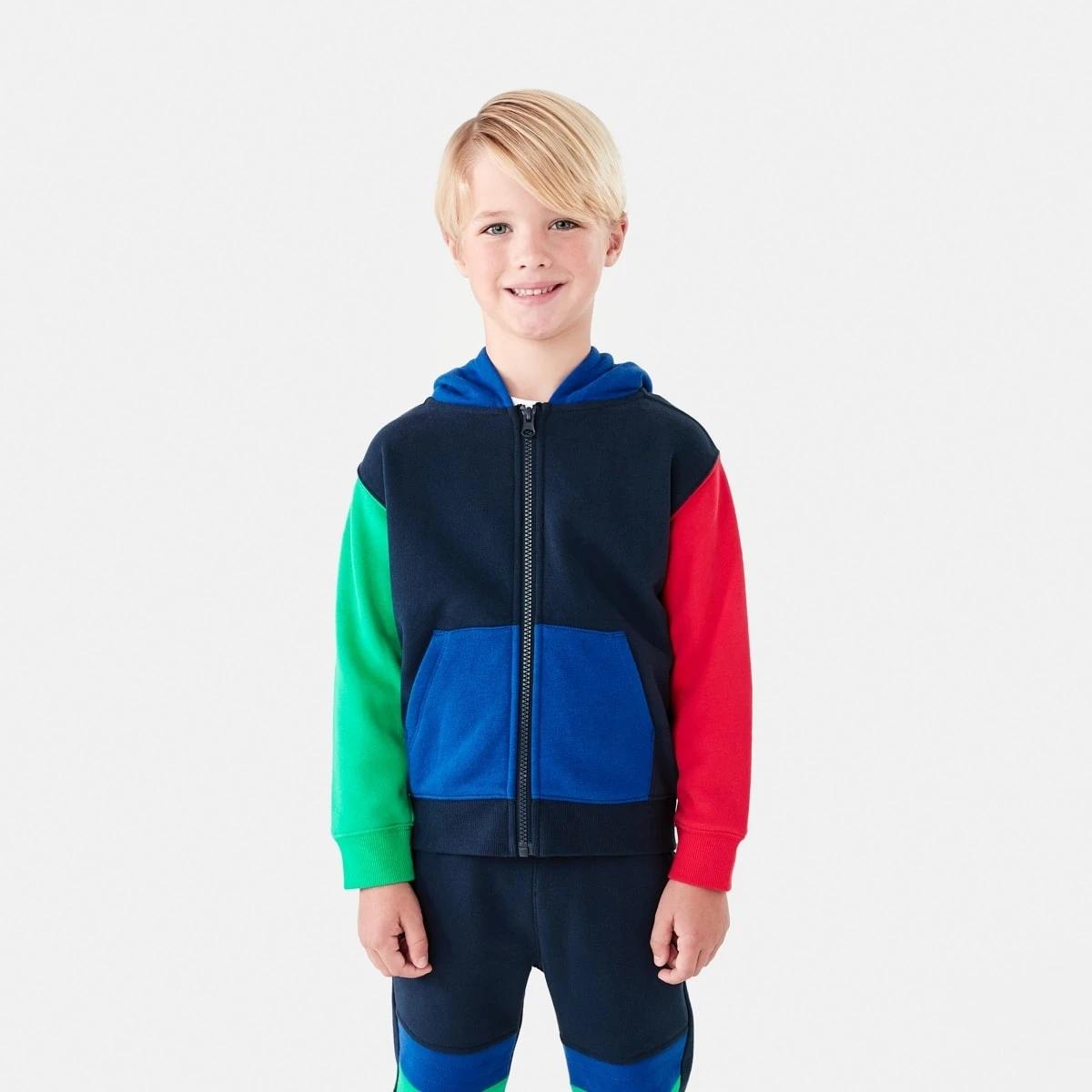 2 Colour Block Zip Front Hoodie Dress Navy, 2 of 10