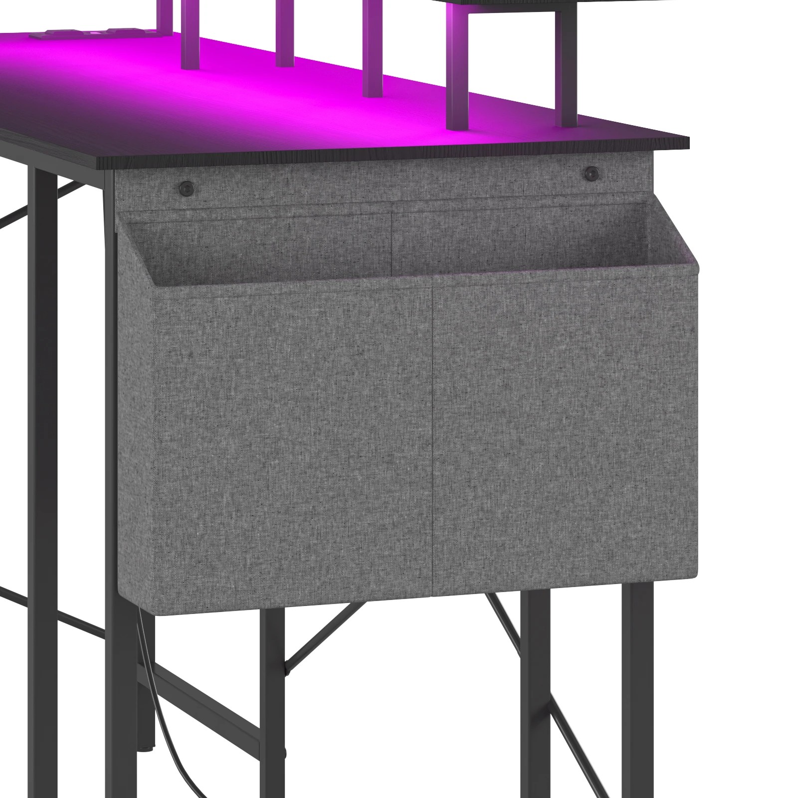 8 Advwin L Shaped Computer Gaming Desk With Led Lights & Power Outlets Black, 8 of 9