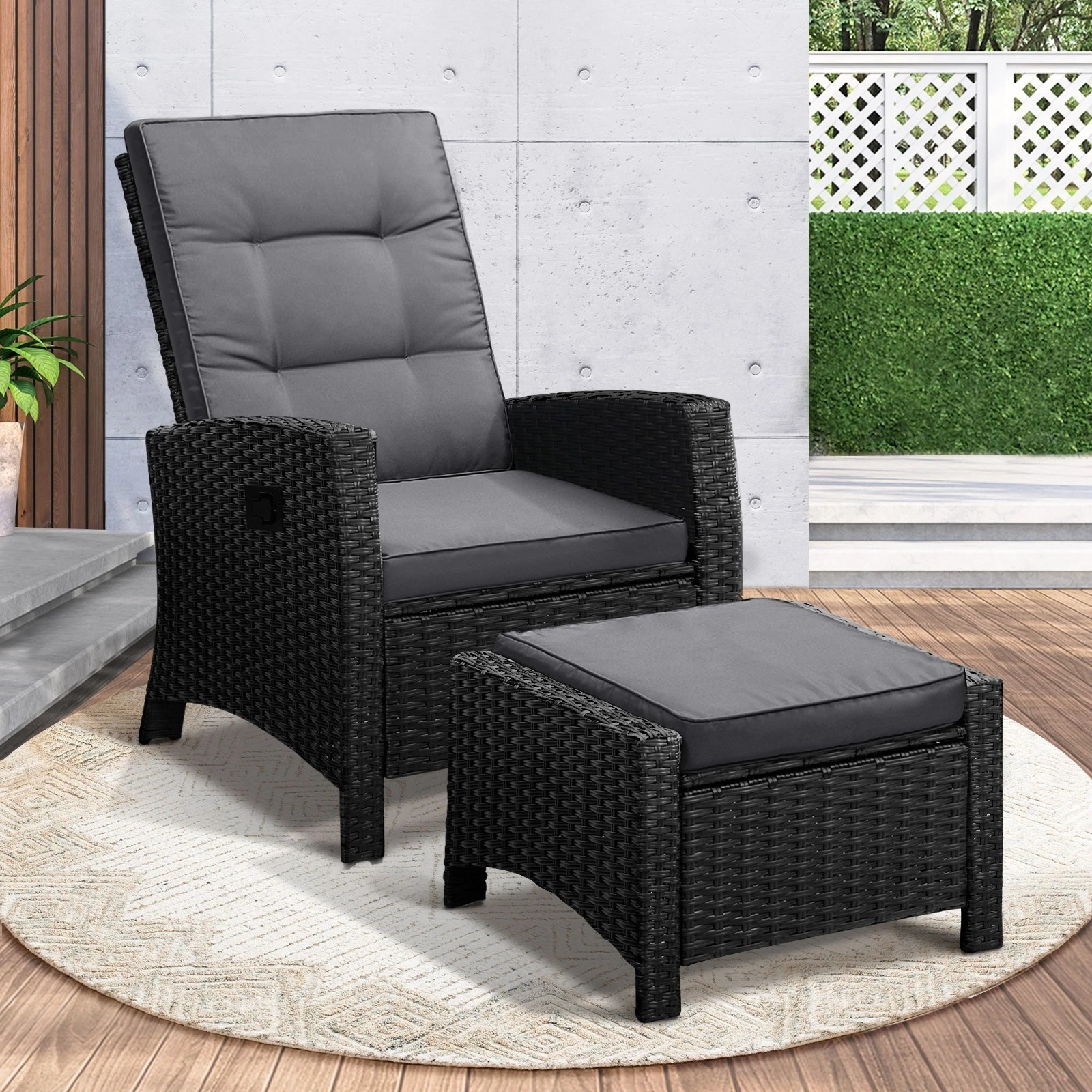 9 Livsip Outdoor Recliner Chairs Sun Lounge Wicker Sofa Patio Furniture Garden
 - Black, 9 of 9