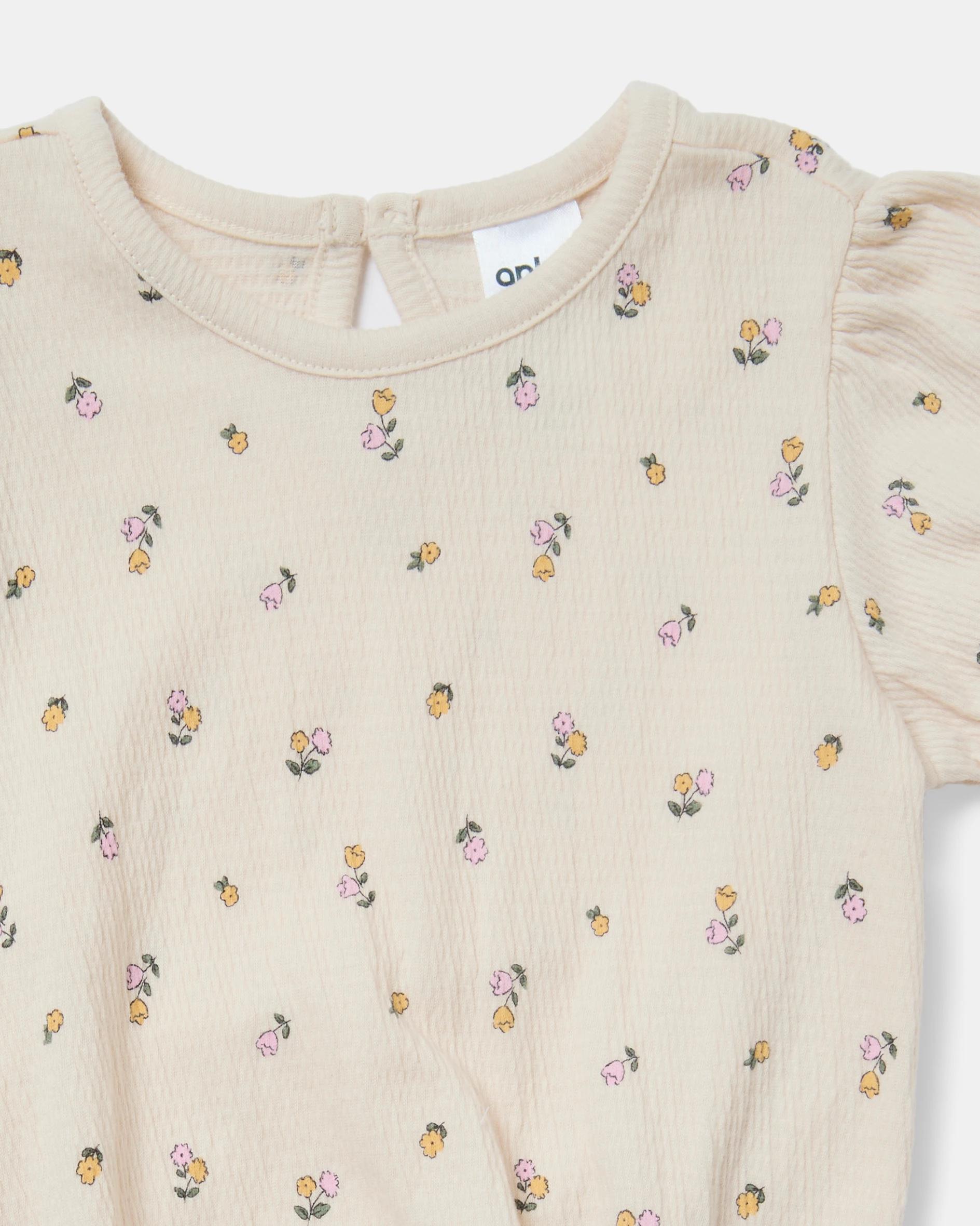 3 Short Sleeve Crinkle Bodysuit Mini Flral, 3 of 3