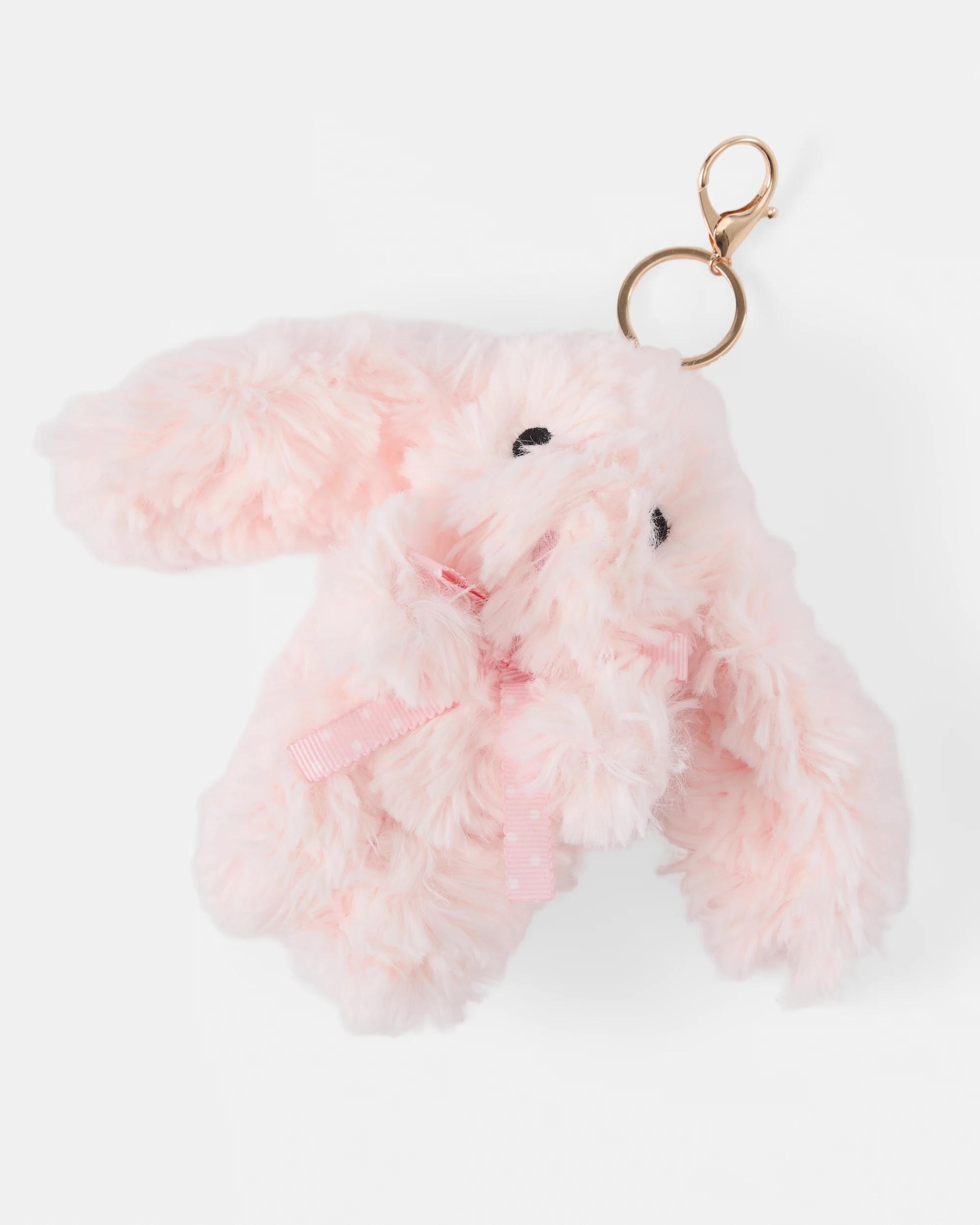 2 Fluffy Bunny Charm Keyring - Pink Pink, 2 of 3