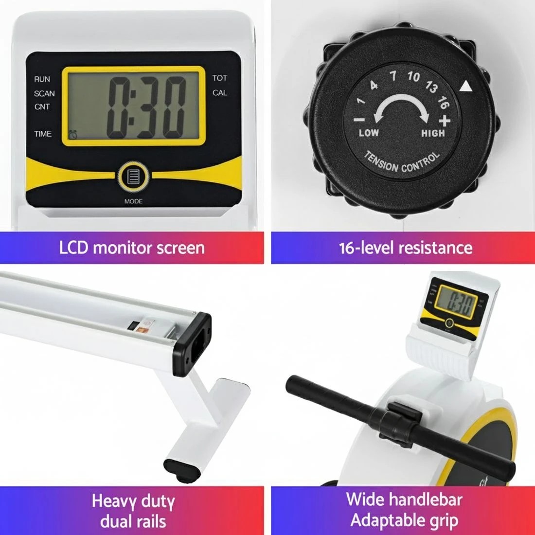 6 Everfit Rowing Machine 16 Levels Magnetic Rower Home Gym Cardio Workout - Multi, 6 of 6