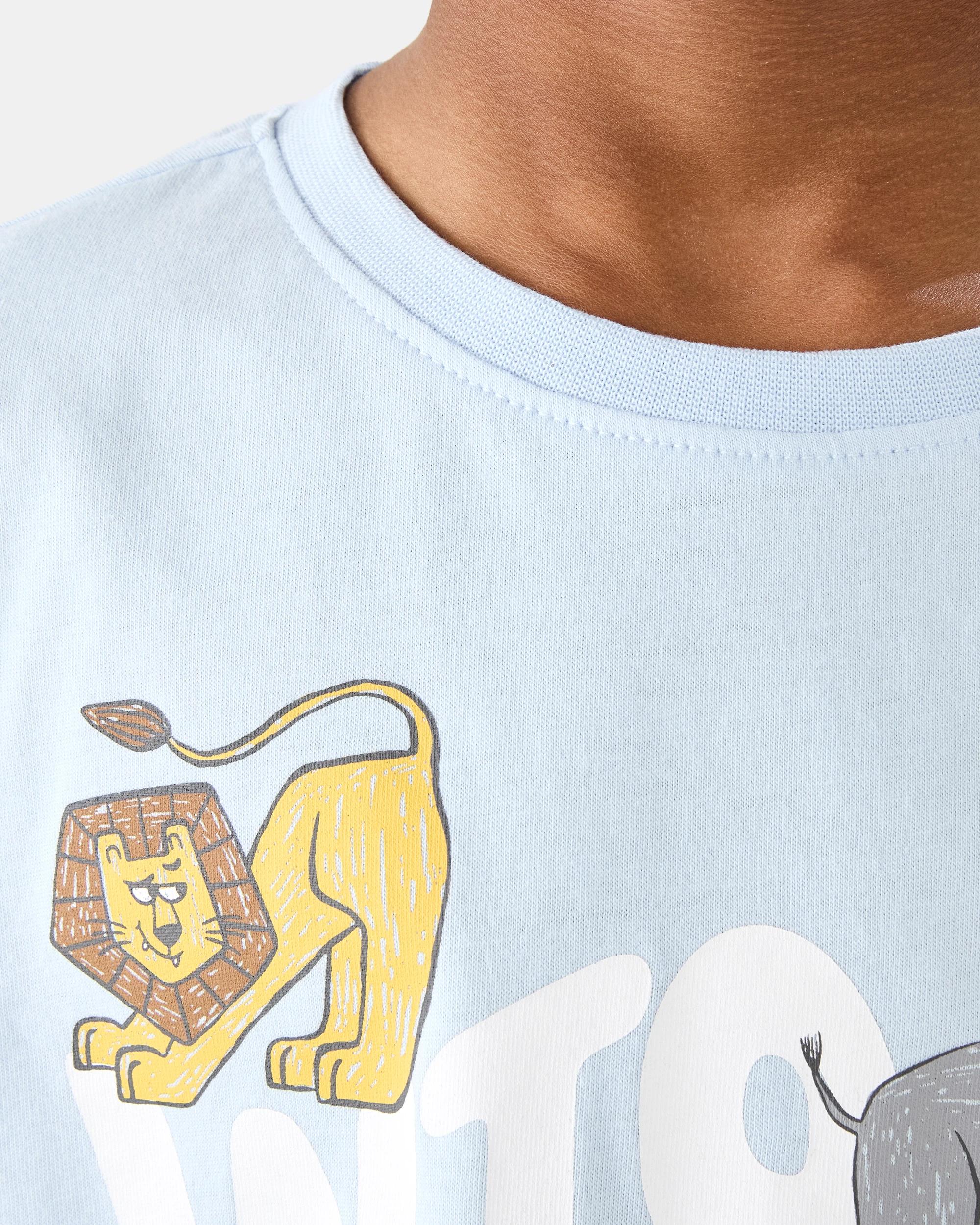 3 Short Sleeve Jersey Pyjama Set Blu Animal, 3 of 8