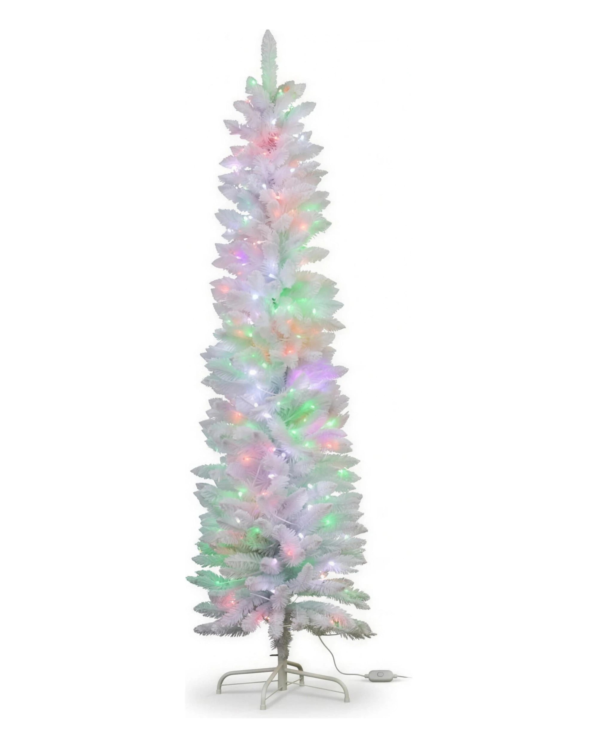 3 Christabelle 1.8m White Fairy Floss Christmas Tree - Slim Flocked Pre-Lit RGB LED, 20 Modes, Hinged Branches - White, 3 of 4