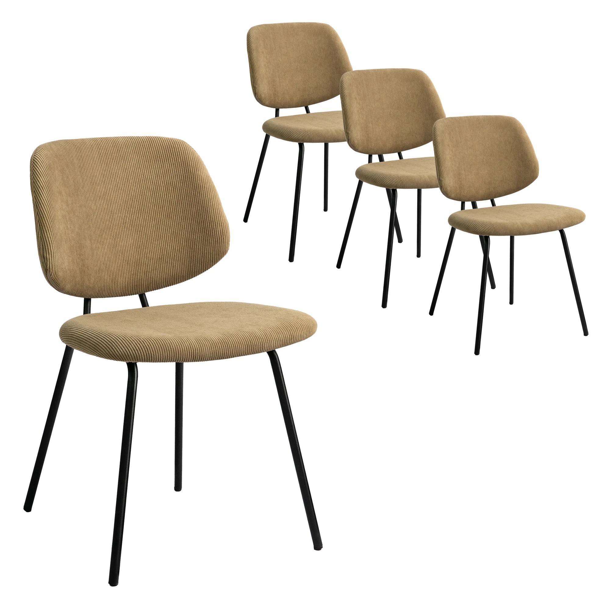 1 Levede 4x Dining Chairs Vintage Retro Soft Corduroy Kitchen Padded Seat Khaki - Khaki, 1 of 7