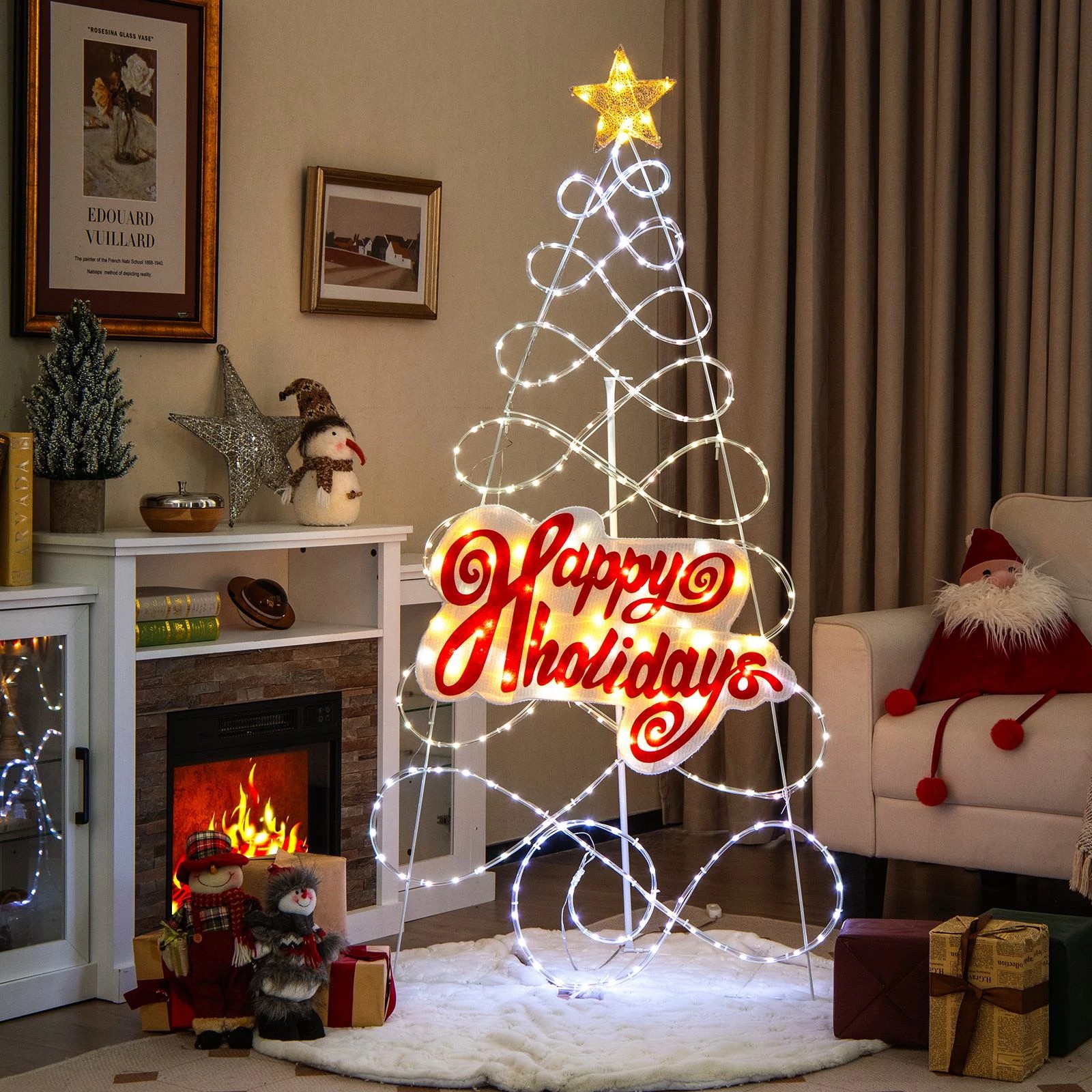 1 Costway 170CM LED Christmas Tree Light Pre-lit Xmas Tree 6 Lighting Modes String Lights Home Party, 1 of 2
