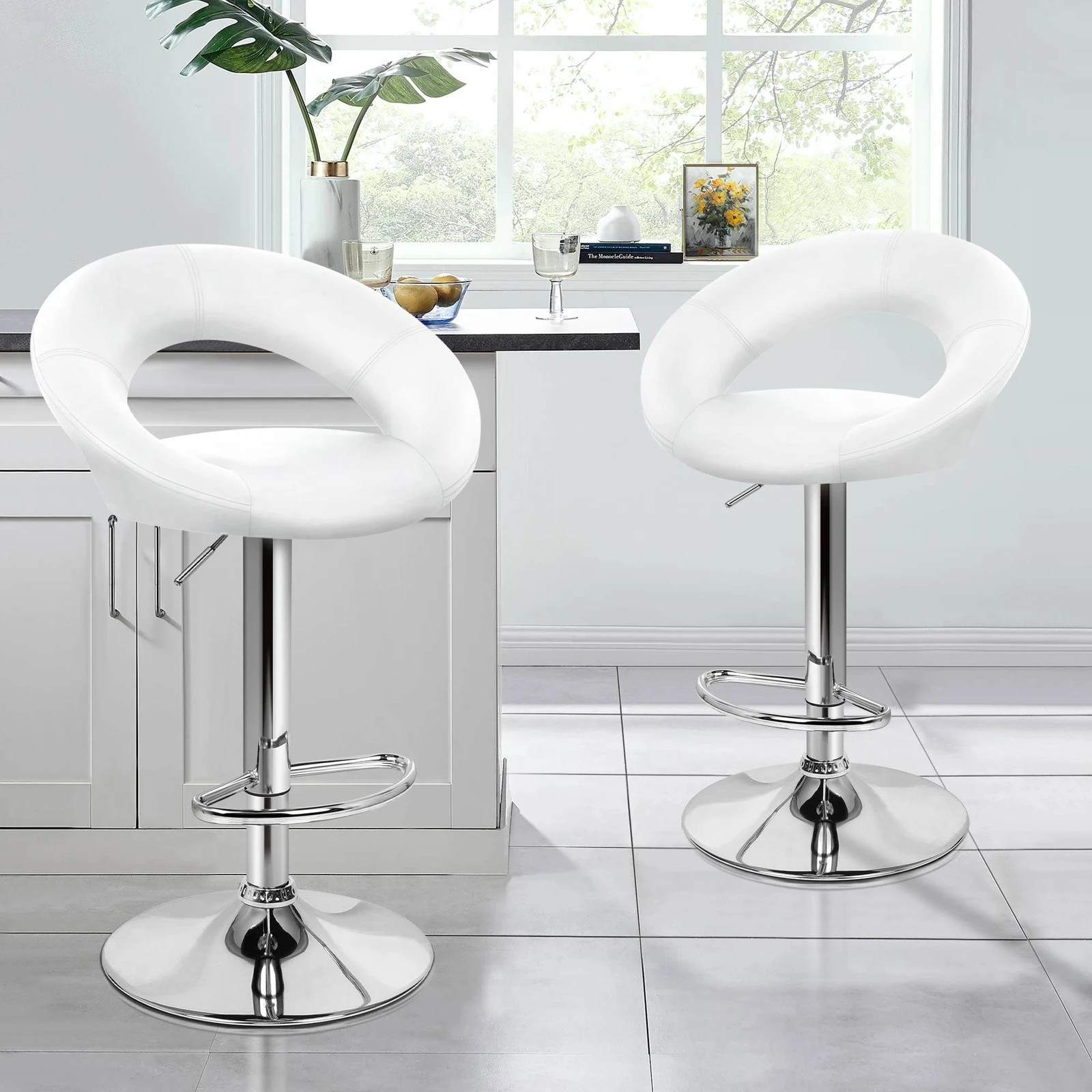 7 Alfordson 2x Bar Stools Ovadia Kitchen Swivel Chair Leather Gas Lift - White, 7 of 7