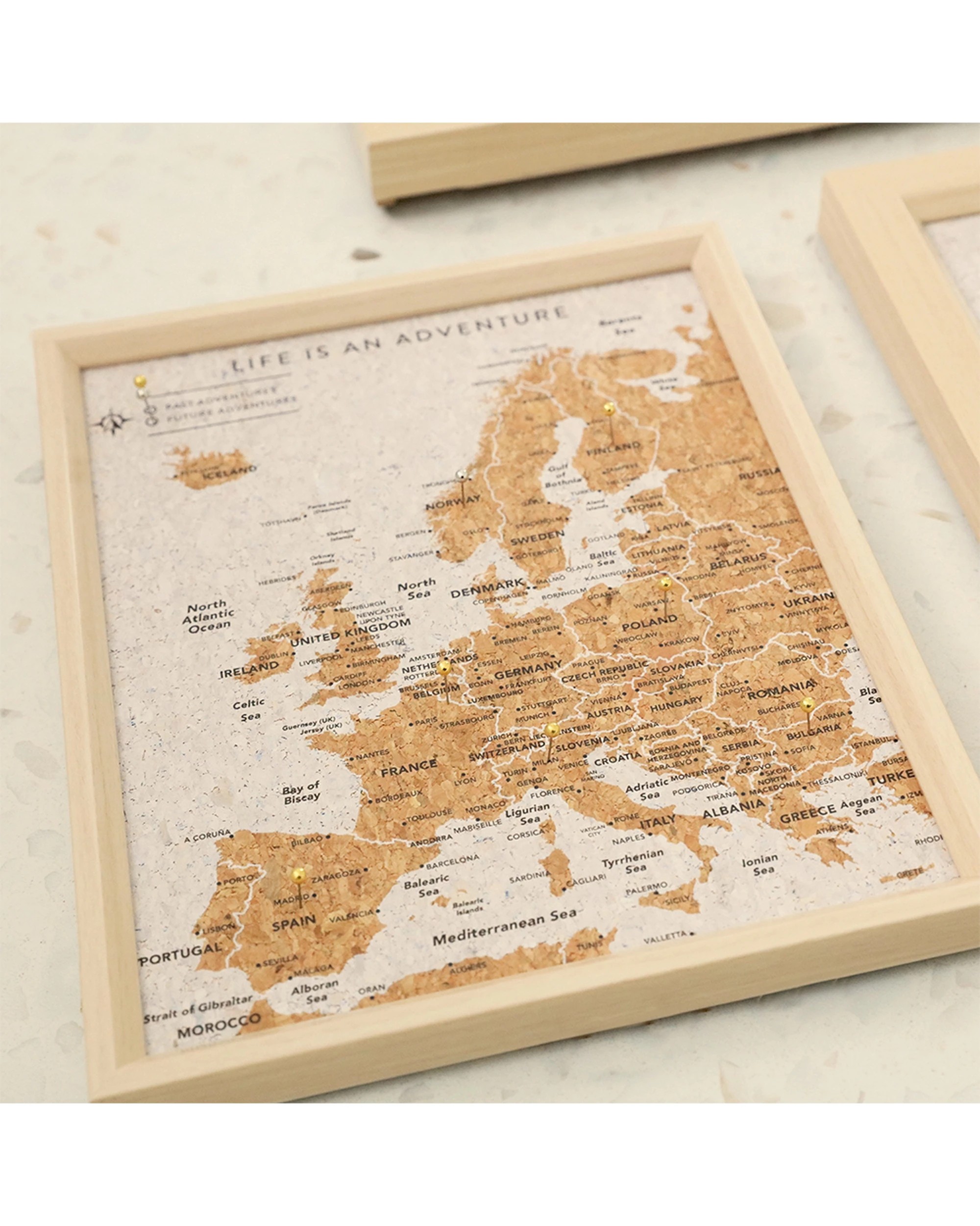 Splosh Travel Cork Board Europe Map Framed Canvas Wall Decor With Pins ...