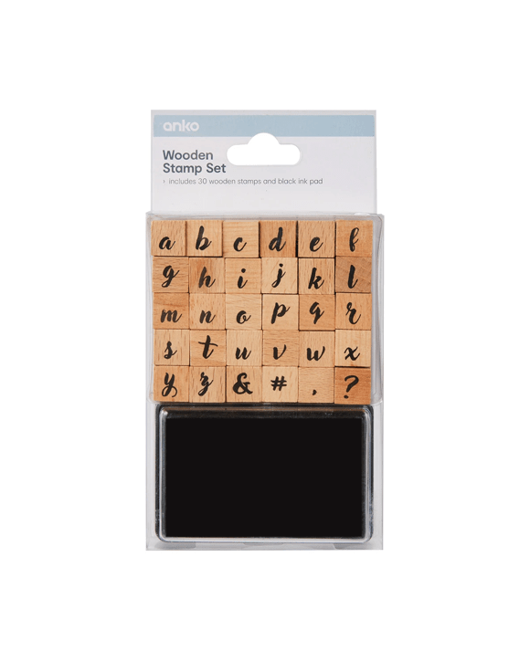 Wooden Stamp Set - Alphabet, Small Script