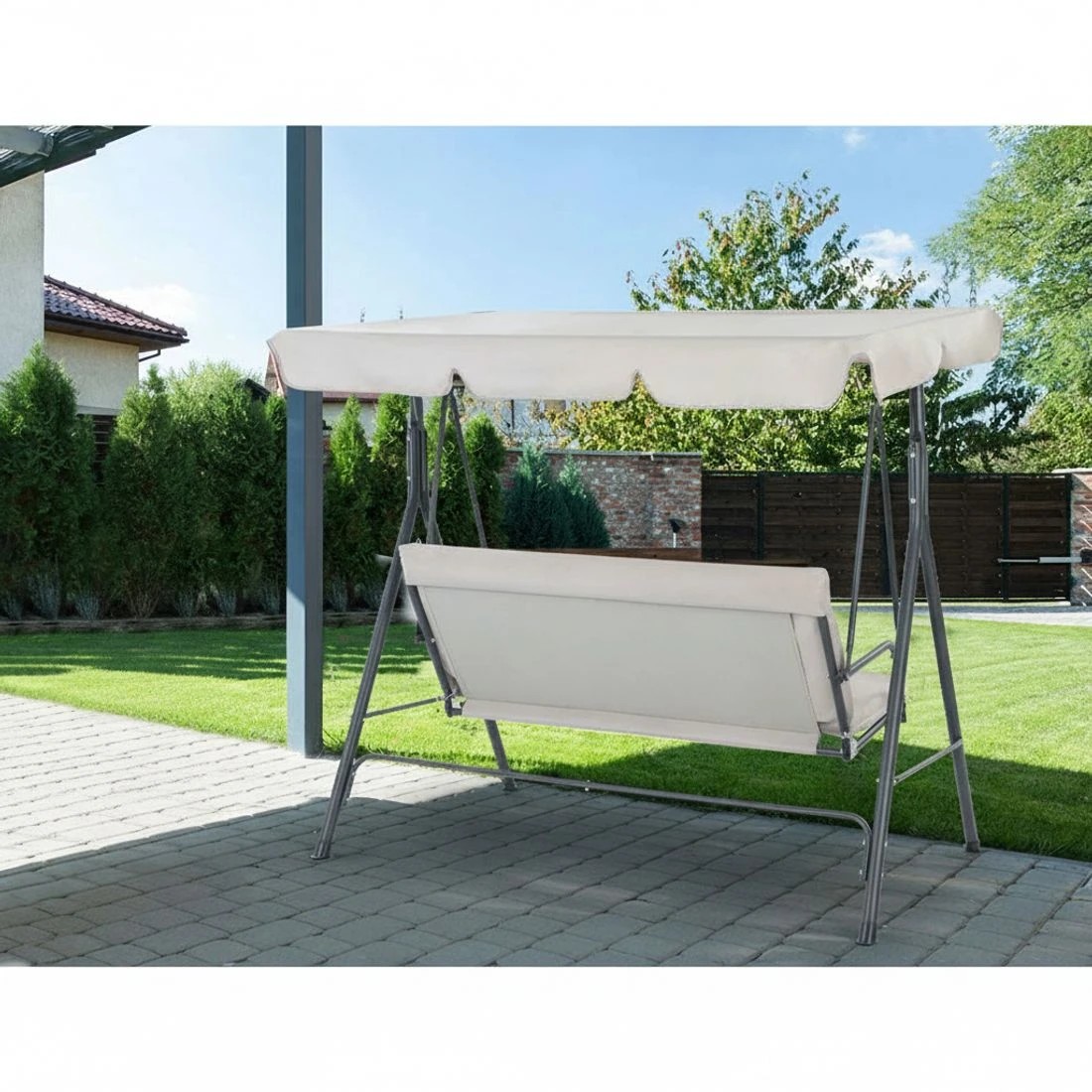 5 Gardeon Outdoor Swing Chair Garden Bench Furniture Canopy 3 Seater - Beige, 5 of 6