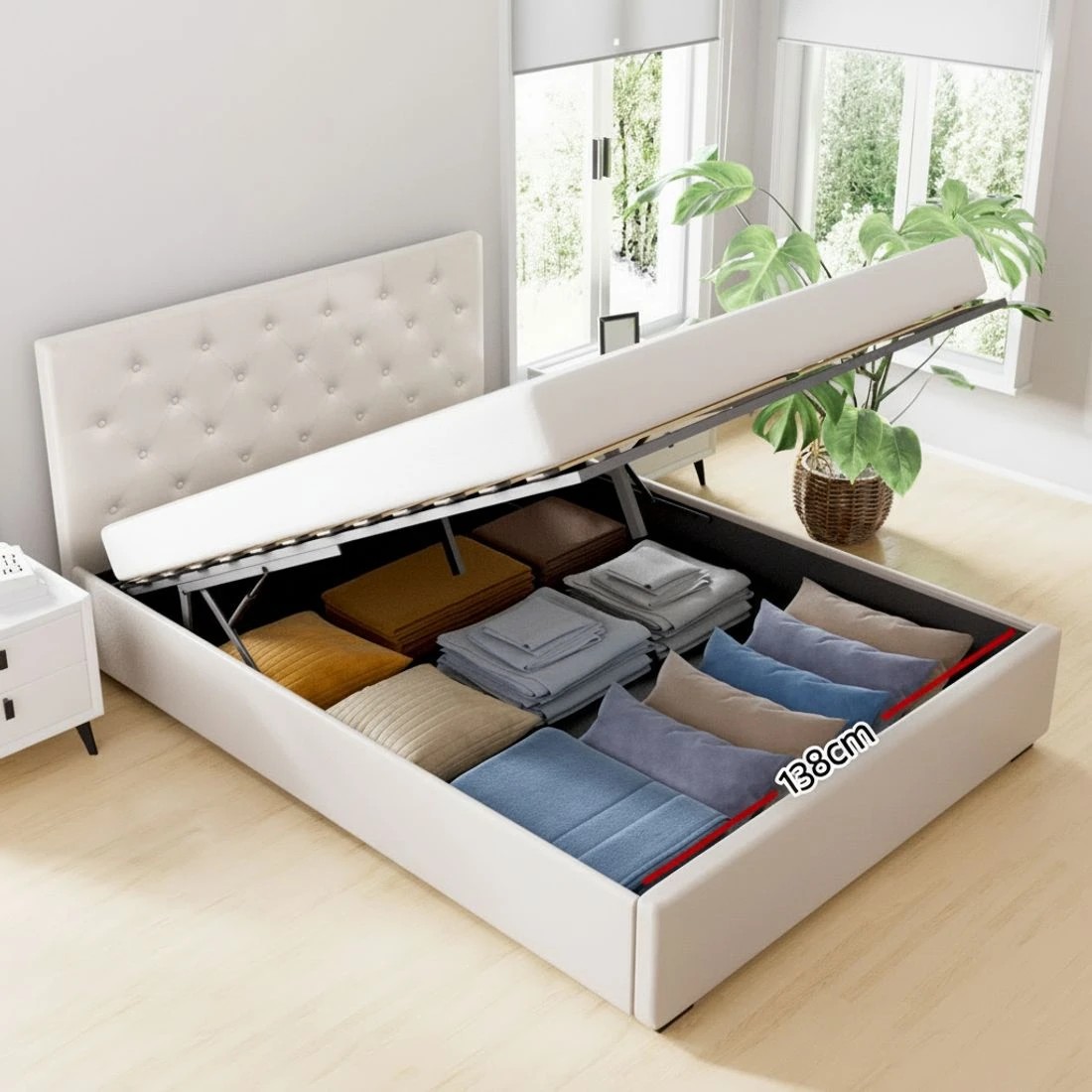 4 Artiss Bed Frame Double Size Gas Lift  VILA - Beige, 4 of 7