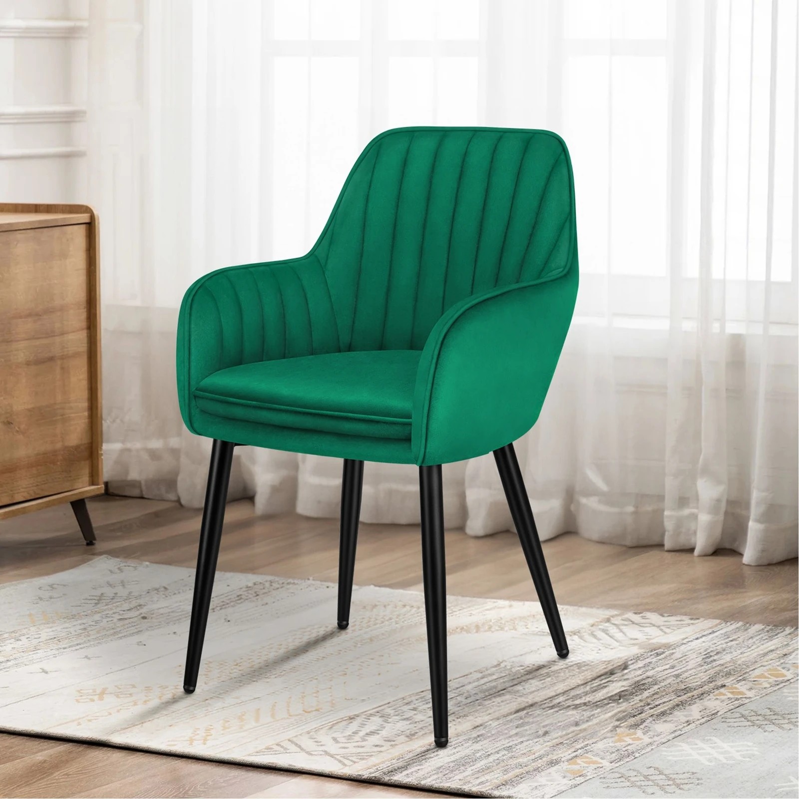9 Alfordson 2x Dining Chair Armchair Kitchen Lounge Padded Seat Sofa Velvet - Green, 9 of 10