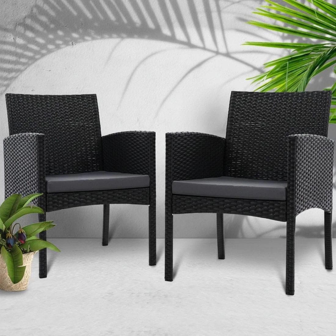 6 Gardeon 2PC Outdoor Dining Chairs Patio Furniture Rattan Lounge Chair XL - Black, 6 of 6