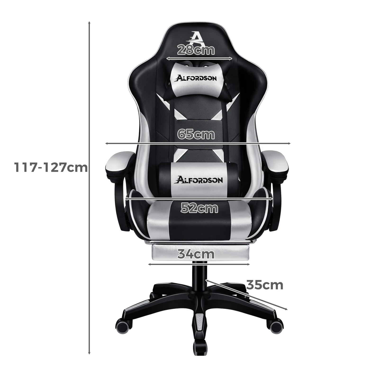 2 Alfordson Gaming Office Chair Racing Massage Computer Seat Footrest Leather - Black, 2 of 10
