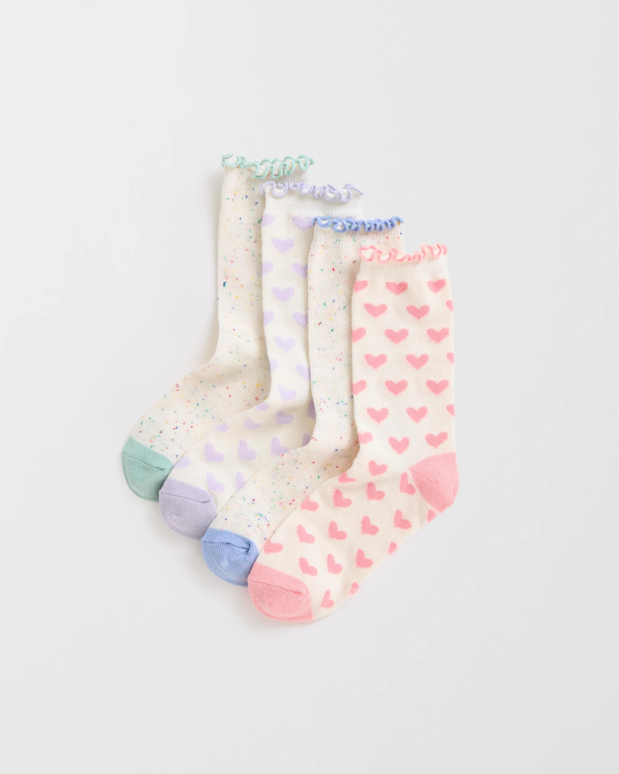 1 Maxx 4 Pack Big Girls Quarter Crew Lurex Socks HEARTS, 1 of 3