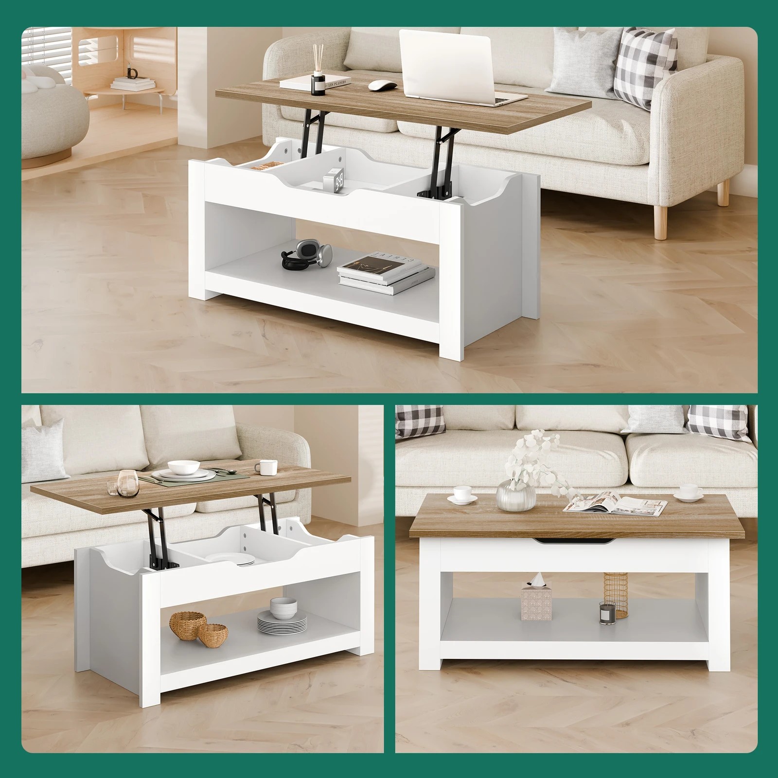 9 Alfordson Coffee Table Lift Up Top Laptop Desk Hidden Storage Shelf - Wood White, 9 of 10