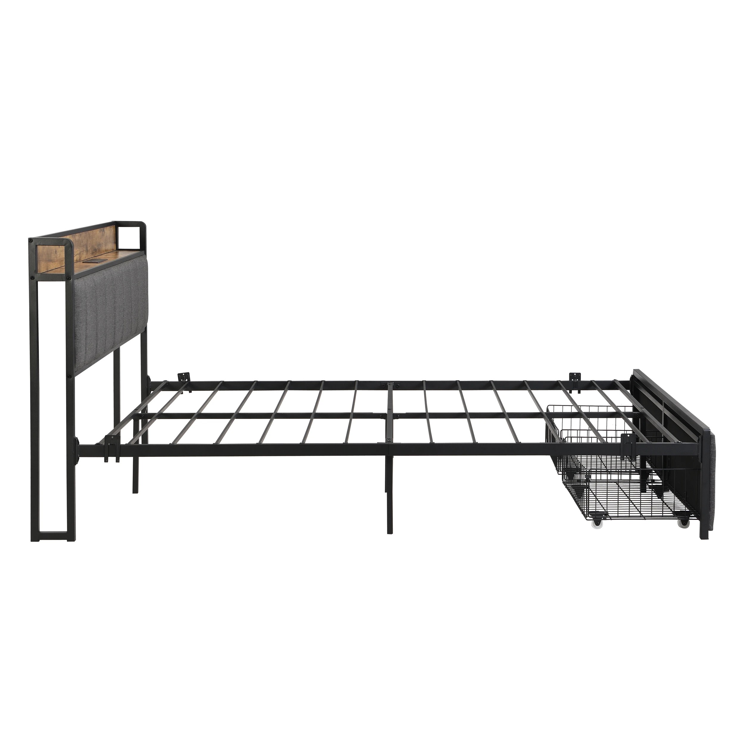 6 IHOMDEC BED04 Double Bed Frame Charging Station 2 Drawers - Grey - Grey, 6 of 10