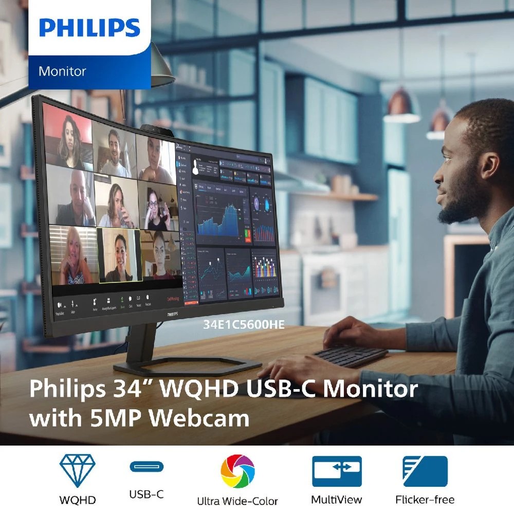 6 Philips 34" UWQHD 100Hz USB-C 65W PD Monitor 34E1C5600HE, 6 of 8