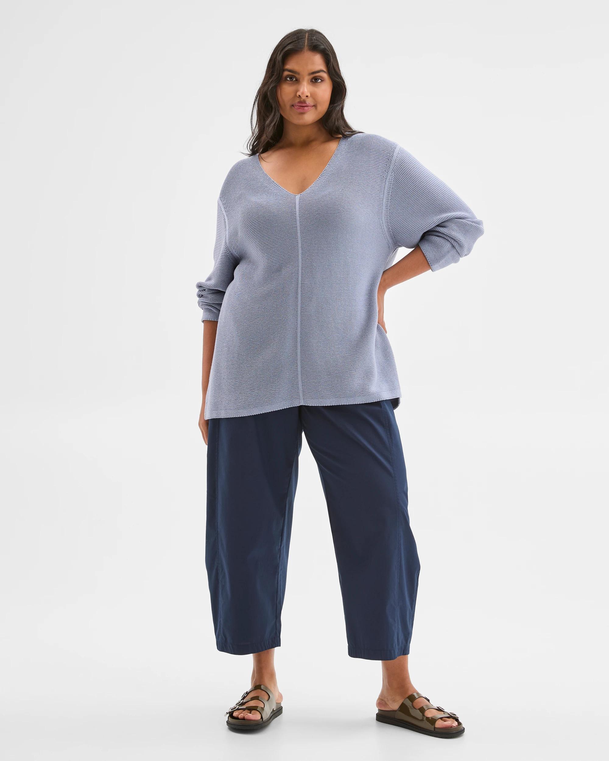 3 Target Curve Plus Size Australian Cotton Blend V-Neck Ottoman Twist Jumper DUSTY BLUE, 3 of 5