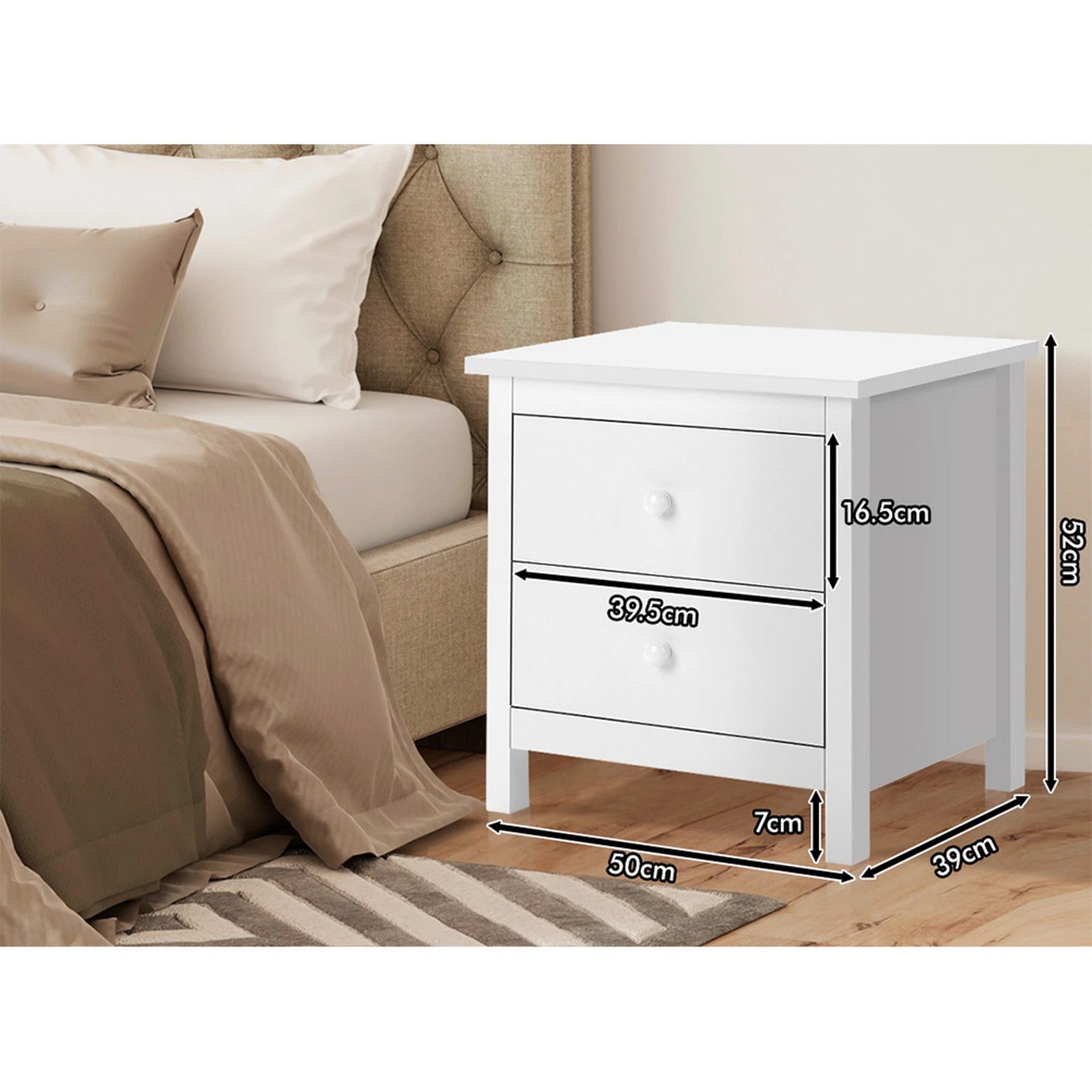 9 Alfordson Bedside Table Hamptons Nightstand Storage Side End 2 Drawers - White, 9 of 10