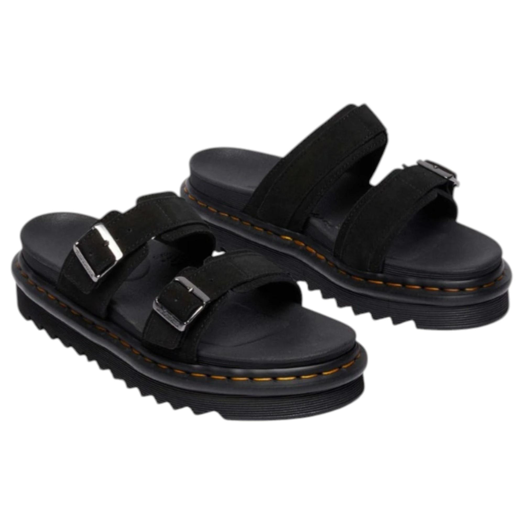 3 Dr. Martens Mens Myles Long Napped Suede Sandals Shoes BLACK, 3 of 7