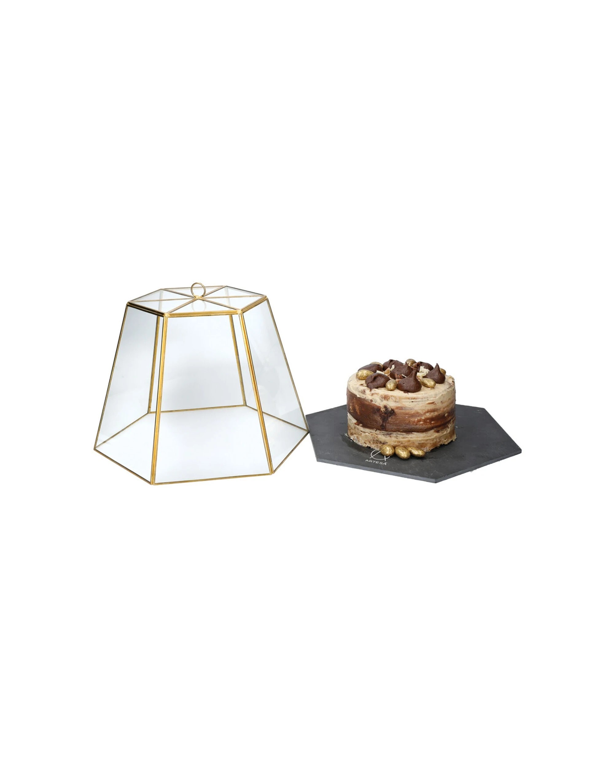3 Artesa Glass Hexagonal Serving Cloche With Slate Base - Clear, 3 of 4