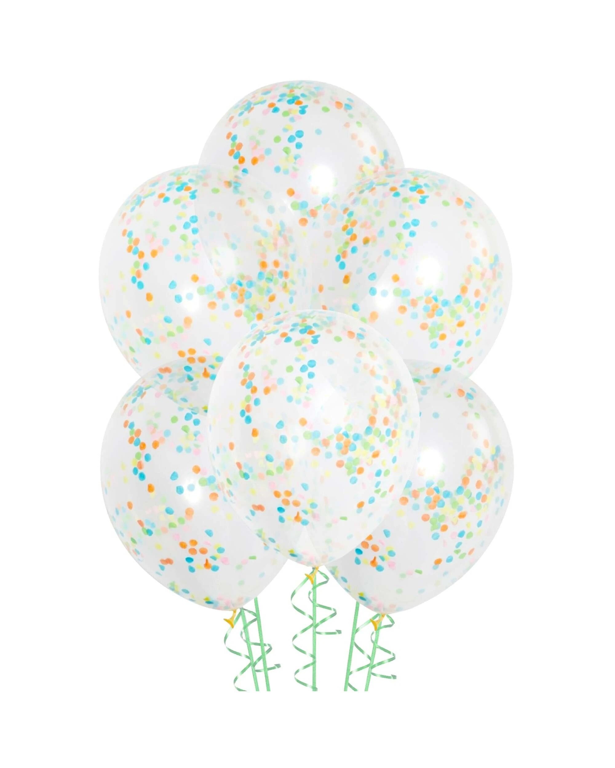 1 Unique Multi Colour Pre Filled Confetti Balloons Pack of 6 - Multi, 1 of 2