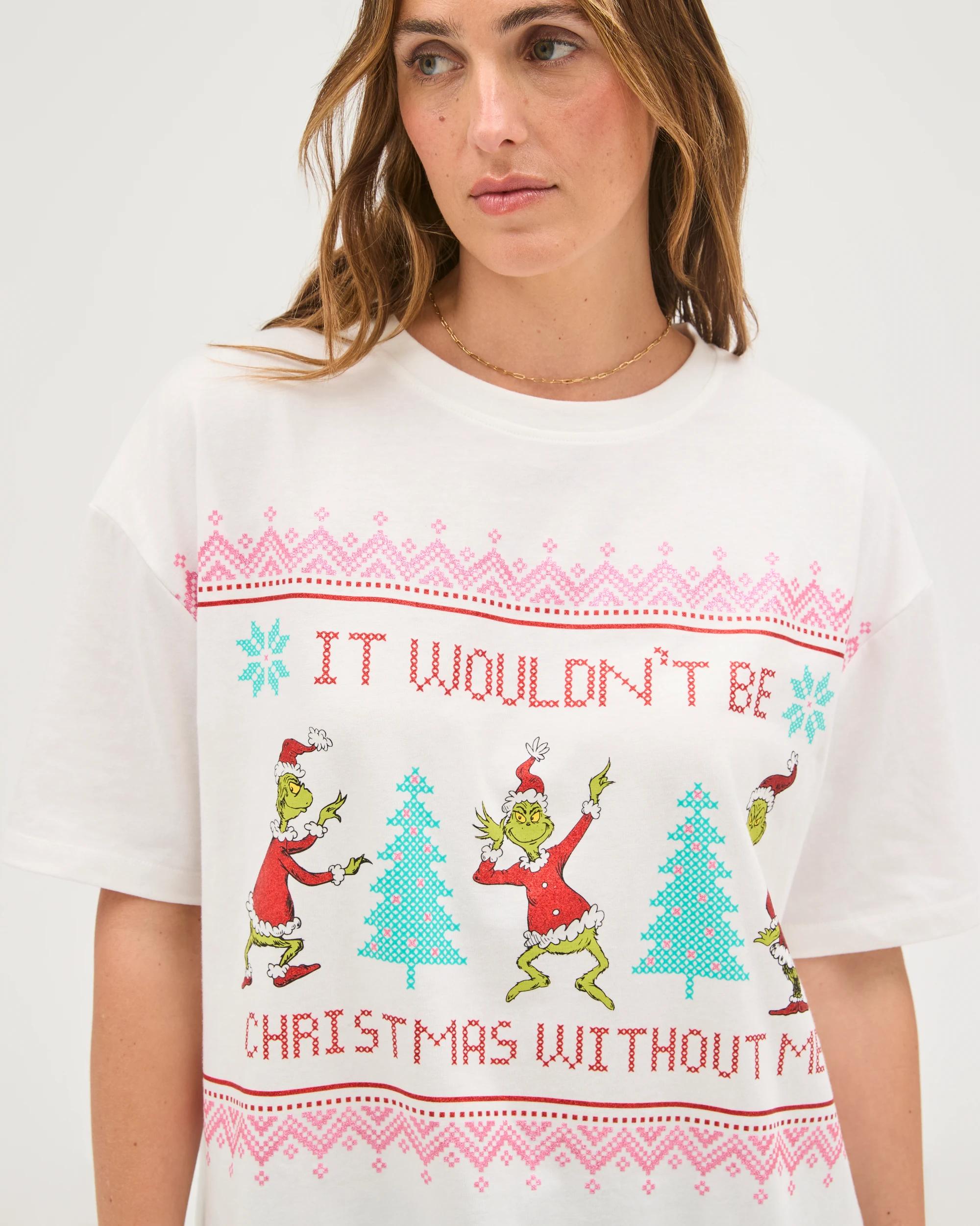 4 Licensed The Grinch Australian Cotton Oversized Christmas T-Shirt WHITE XMAS WITHOUT ME, 4 of 7