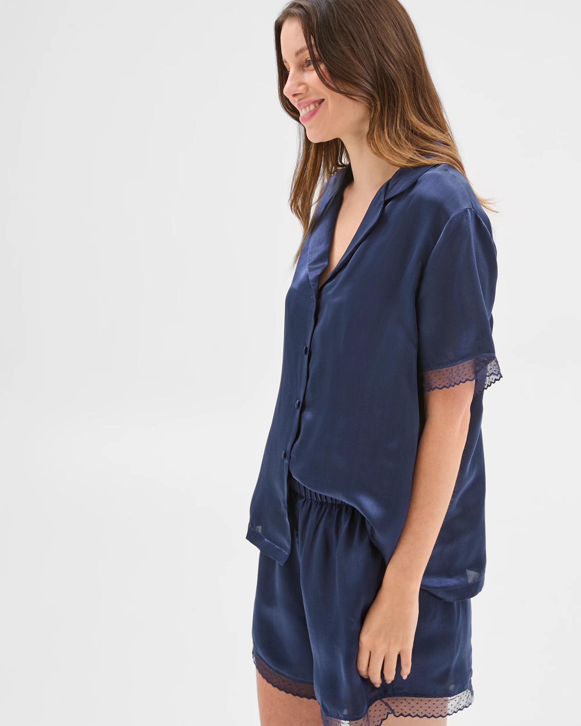 7 Target Woman Silk Blend Lace Trim Pyjama Set NAVY, 7 of 7