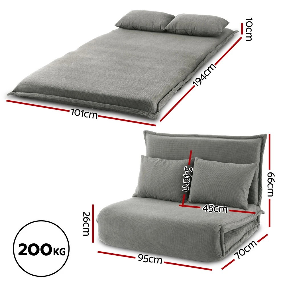2 Artiss Floor Lounge Sofa Bed Foldable 2 Seater - Grey, 2 of 7