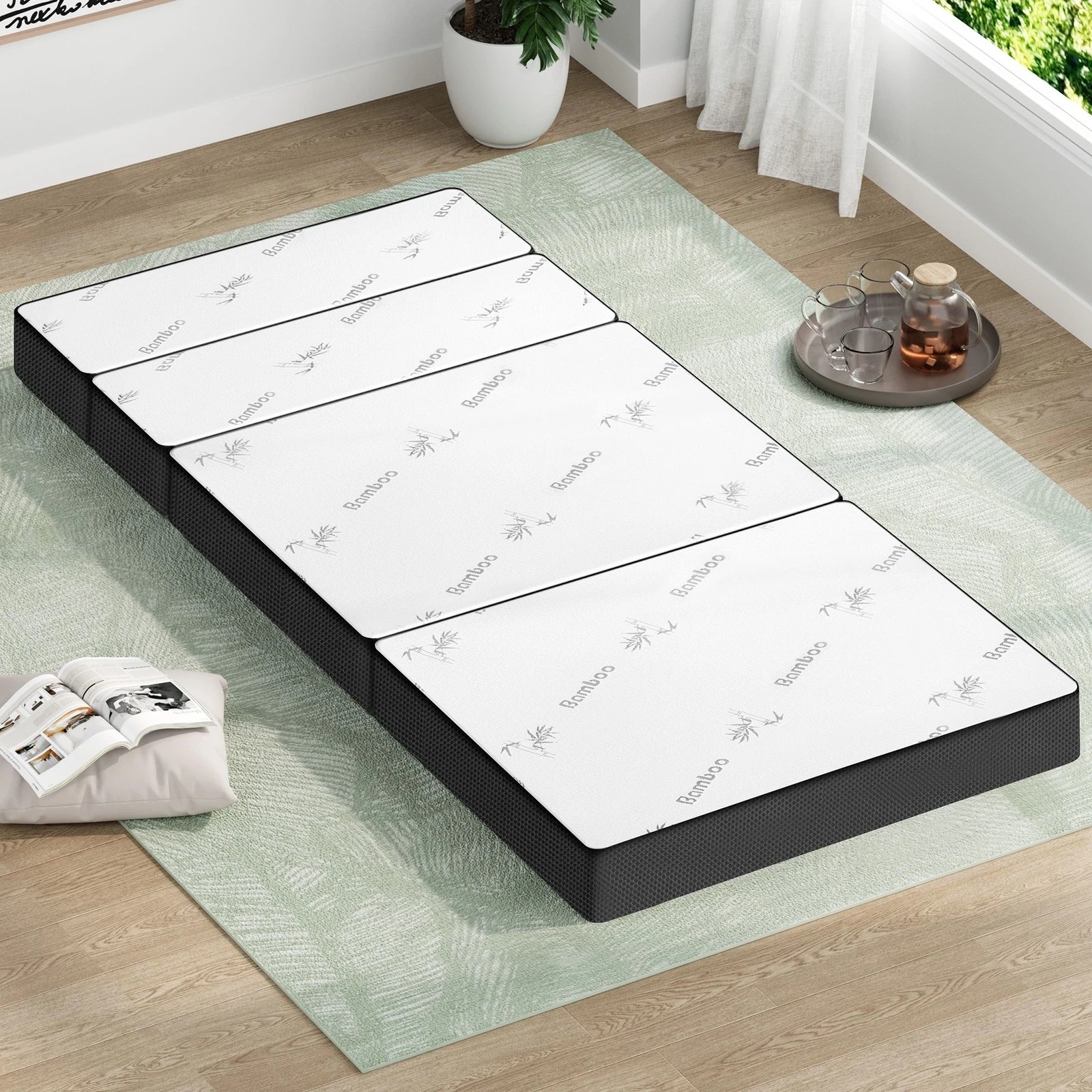 2 Starry Eucalypt Foldable Mattress Folding Foam Portable Mesh Bamboo 90X200CM - White, 2 of 4