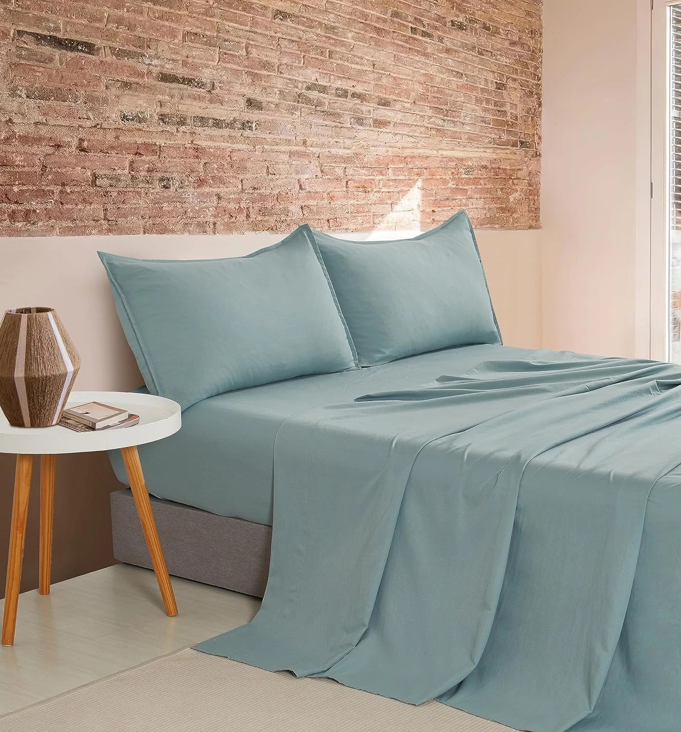 1 CleverPolly 100% Vintage Washed Microfibre Sheet Set - Seafoam - Queen Bed, 1 of 5